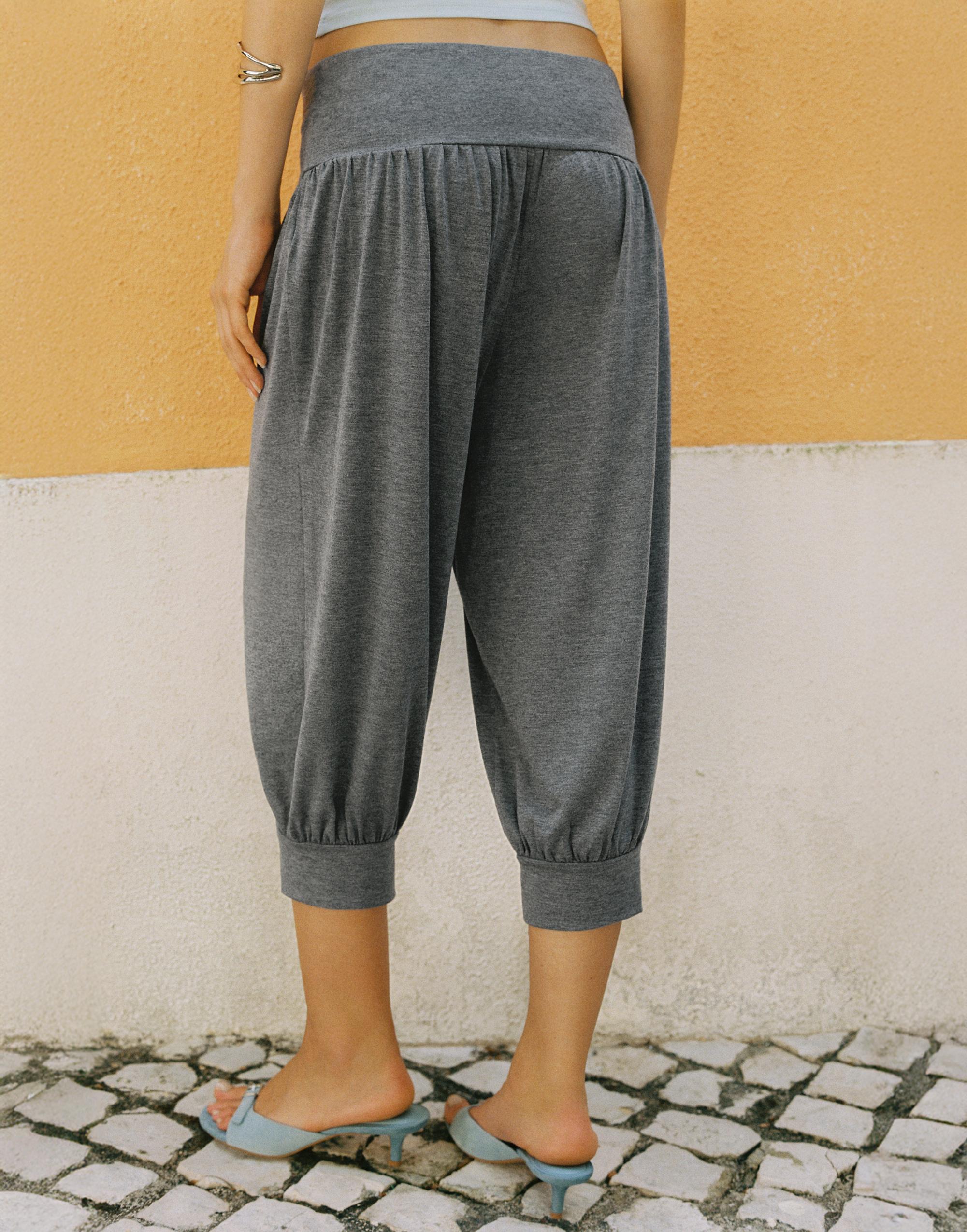 Cropped sarouel trousers — Grey marl