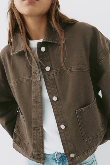 Boxy denim overshirt — Brown 4