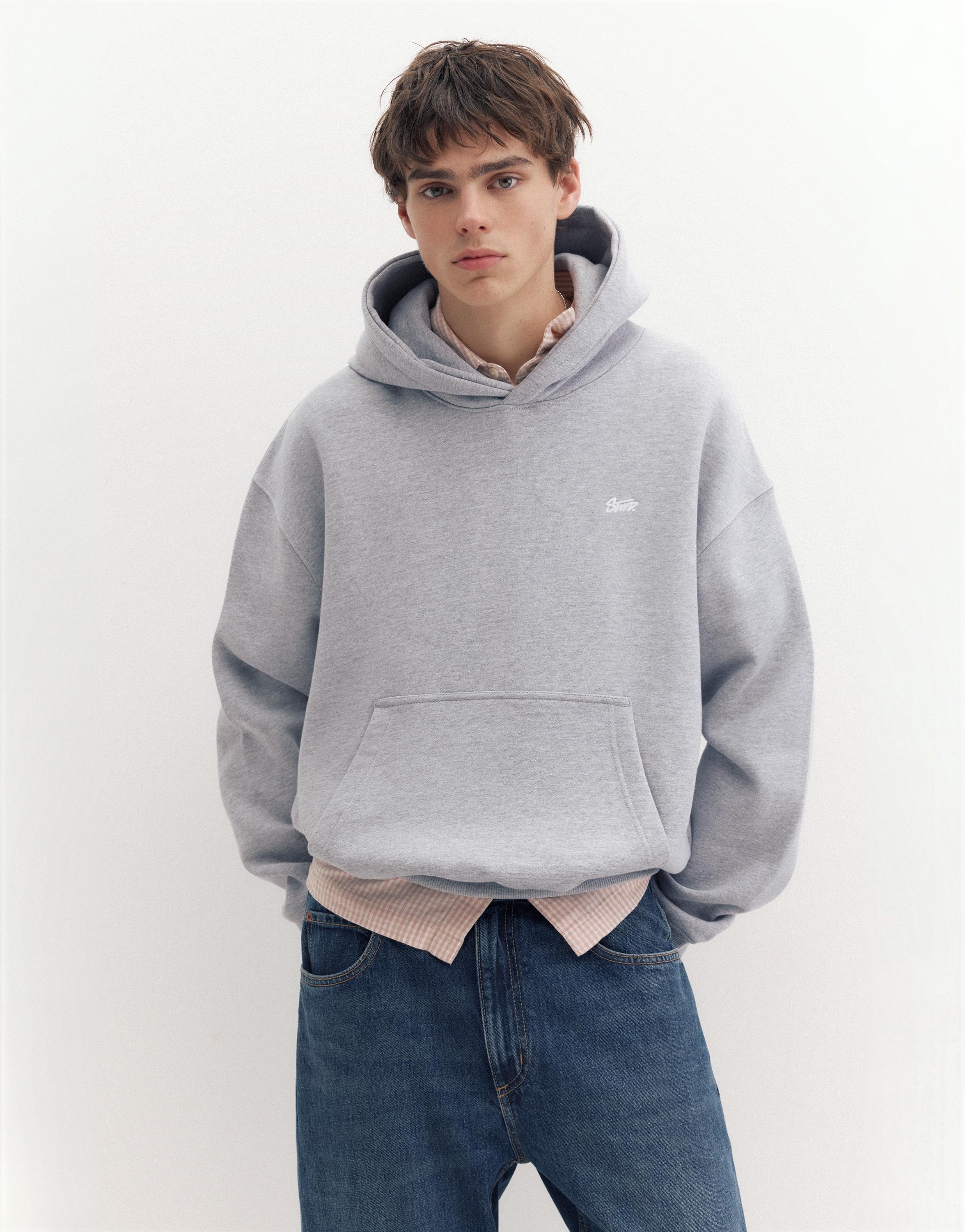 STWD logo boxy hoodie — Grey marl
