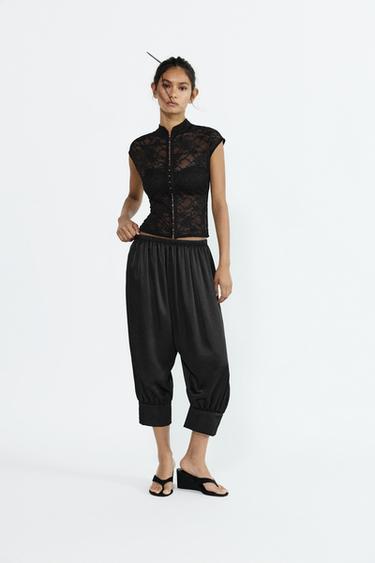 Satin sarouel capris — Black 1