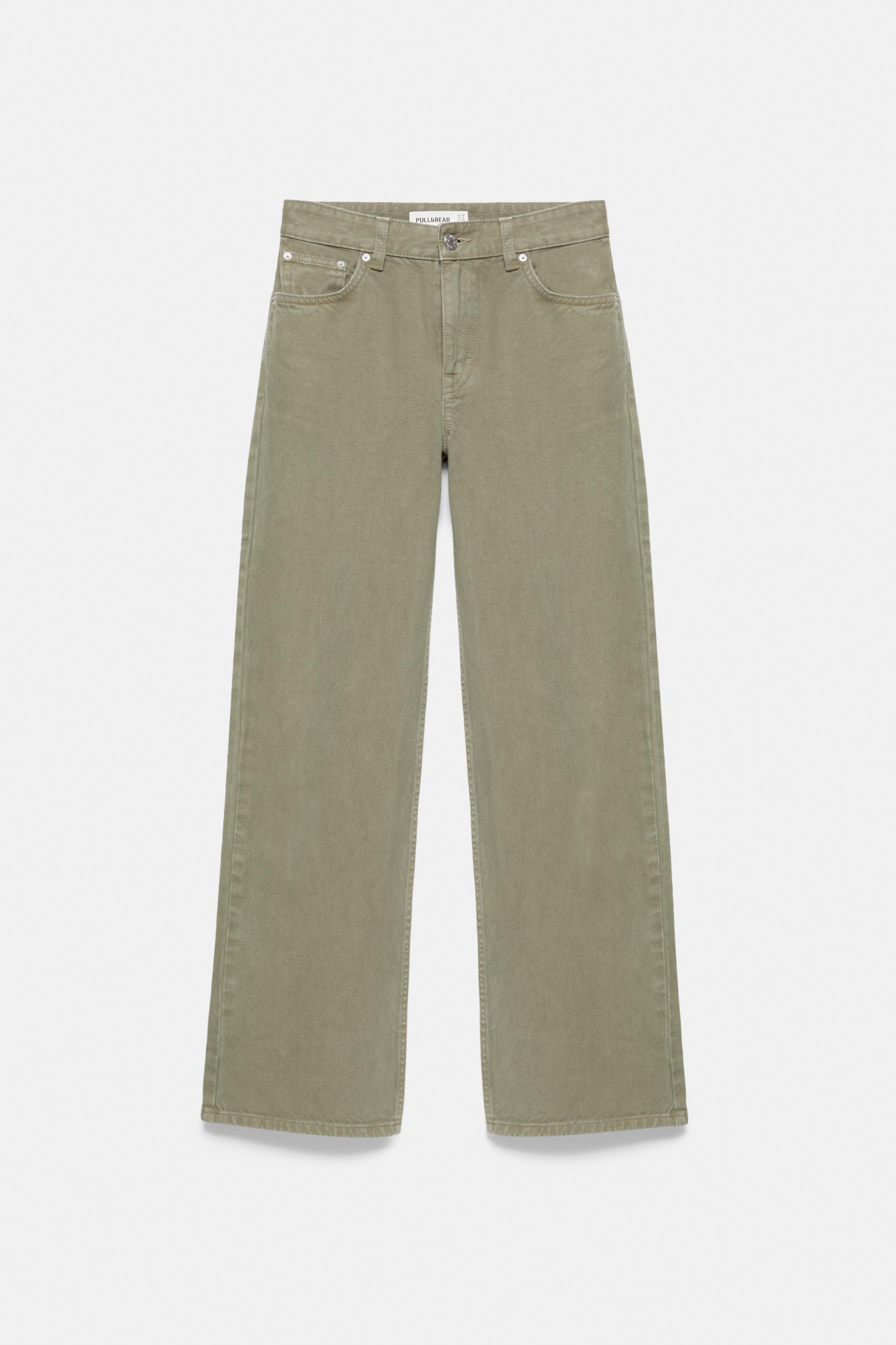 High-waist wide straight-leg jeans — Khaki