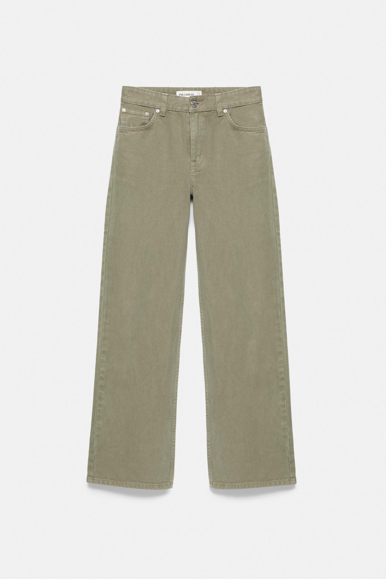 High-waist wide straight-leg jeans — Khaki