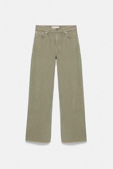 High-waist wide straight-leg jeans — Khaki 6