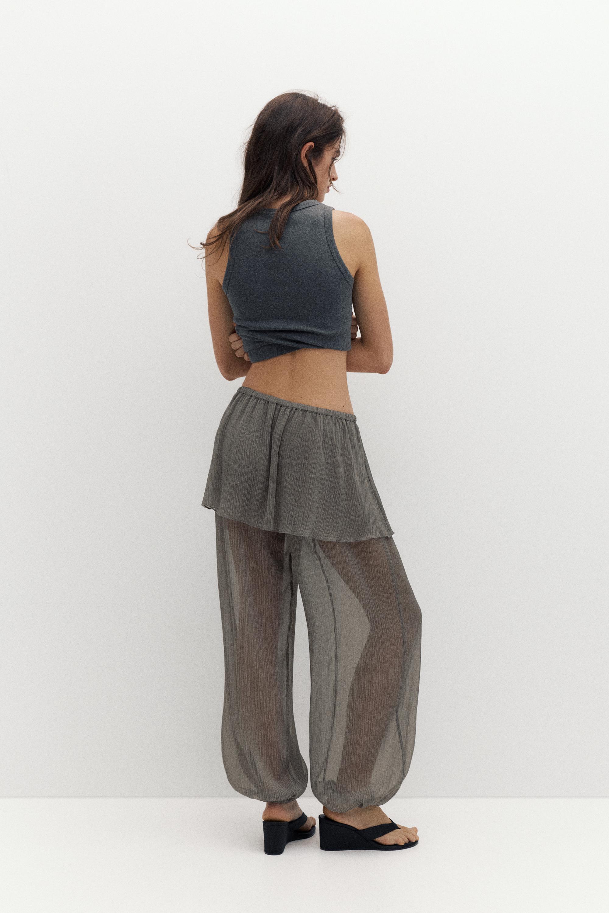 Sarouel trousers with skirt detail — Grey marl