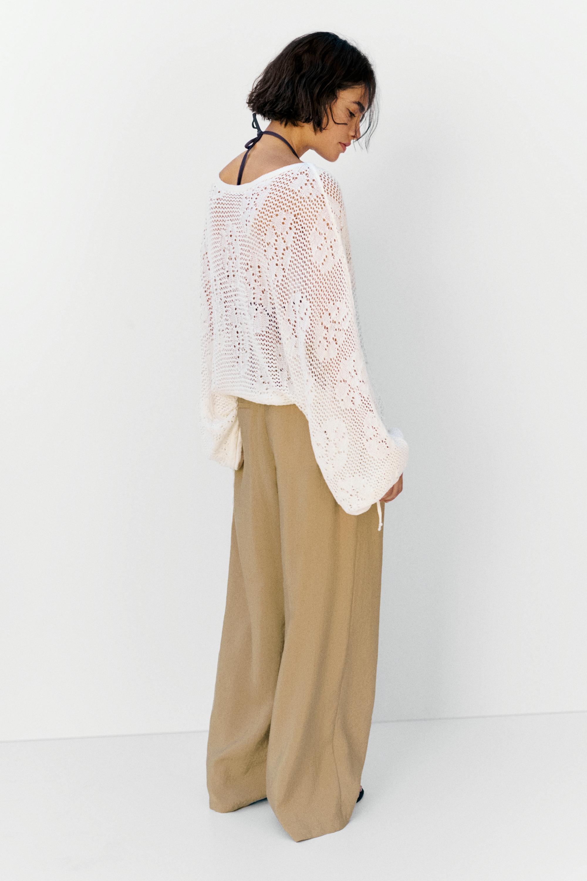 Wide-leg darted trousers — Light camel