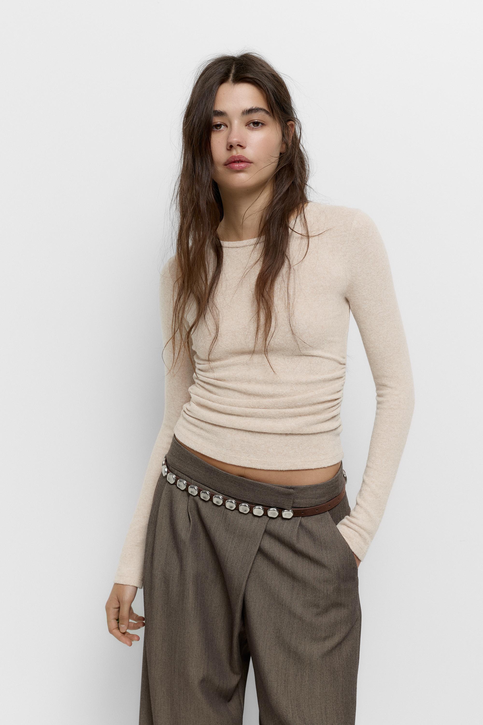 Soft-Touch-T-Shirt Mit Raffungen