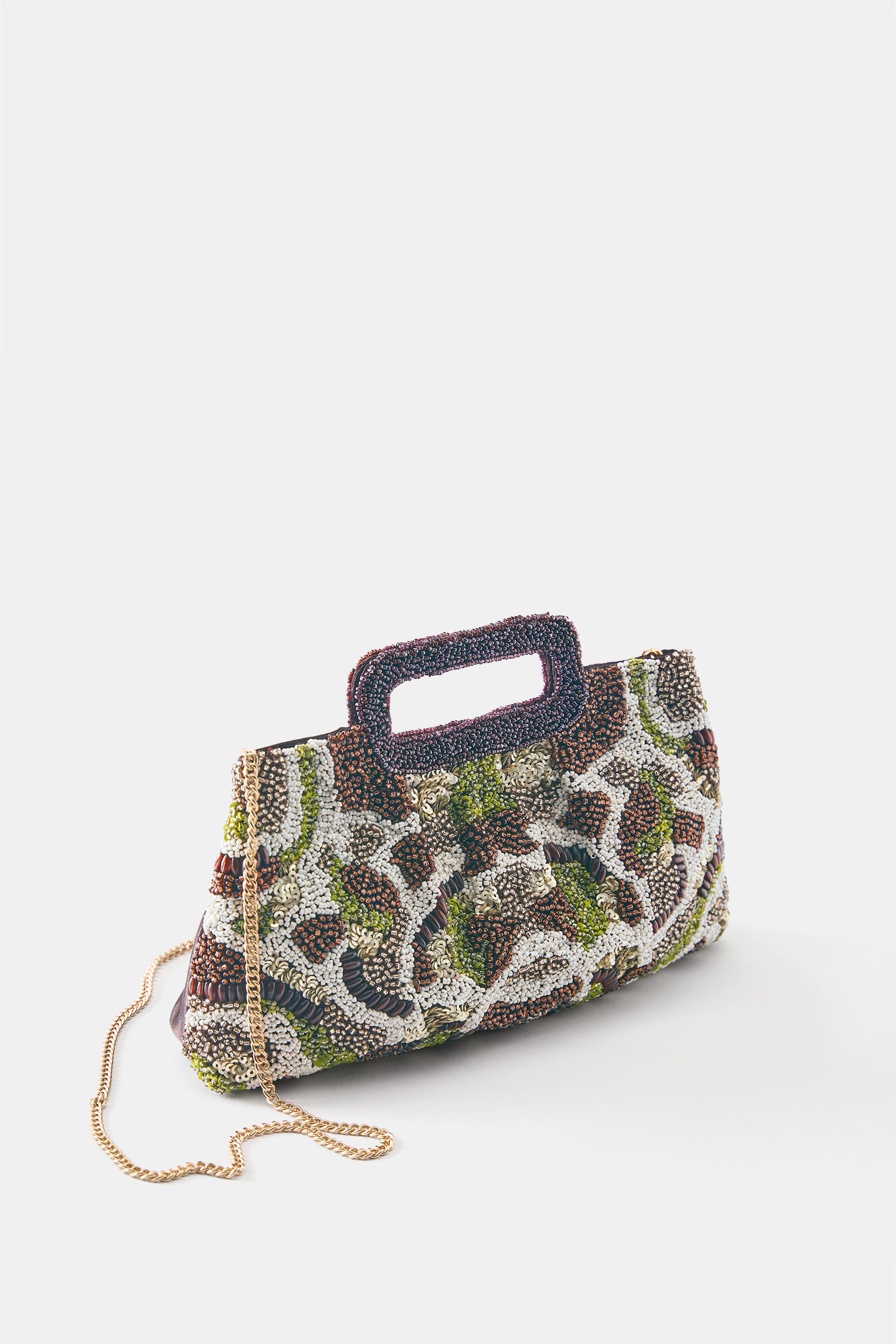 Beaded clutch bag — Brown