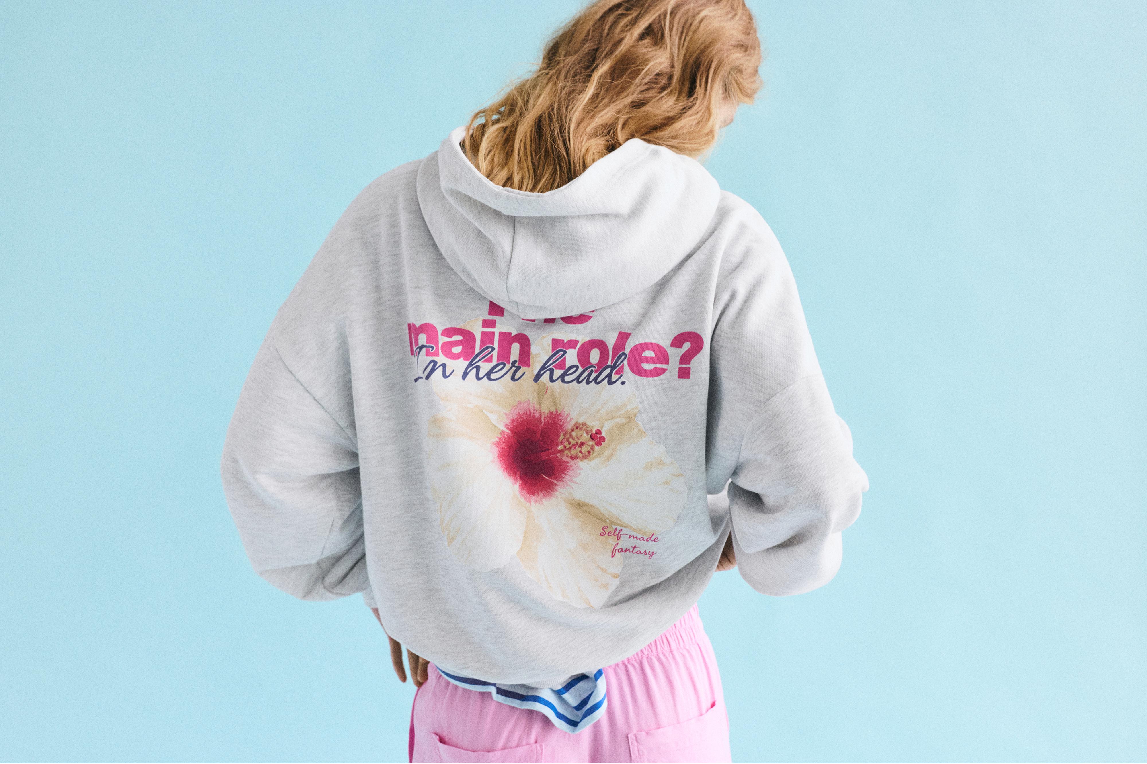 Flower graphic hoodie — Grey marl
