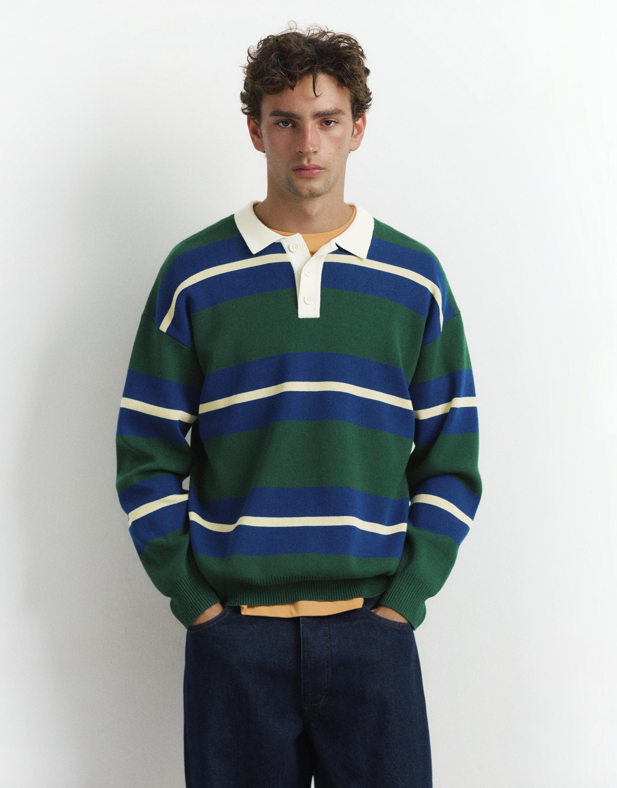 Striped knit polo shirt — Bottle