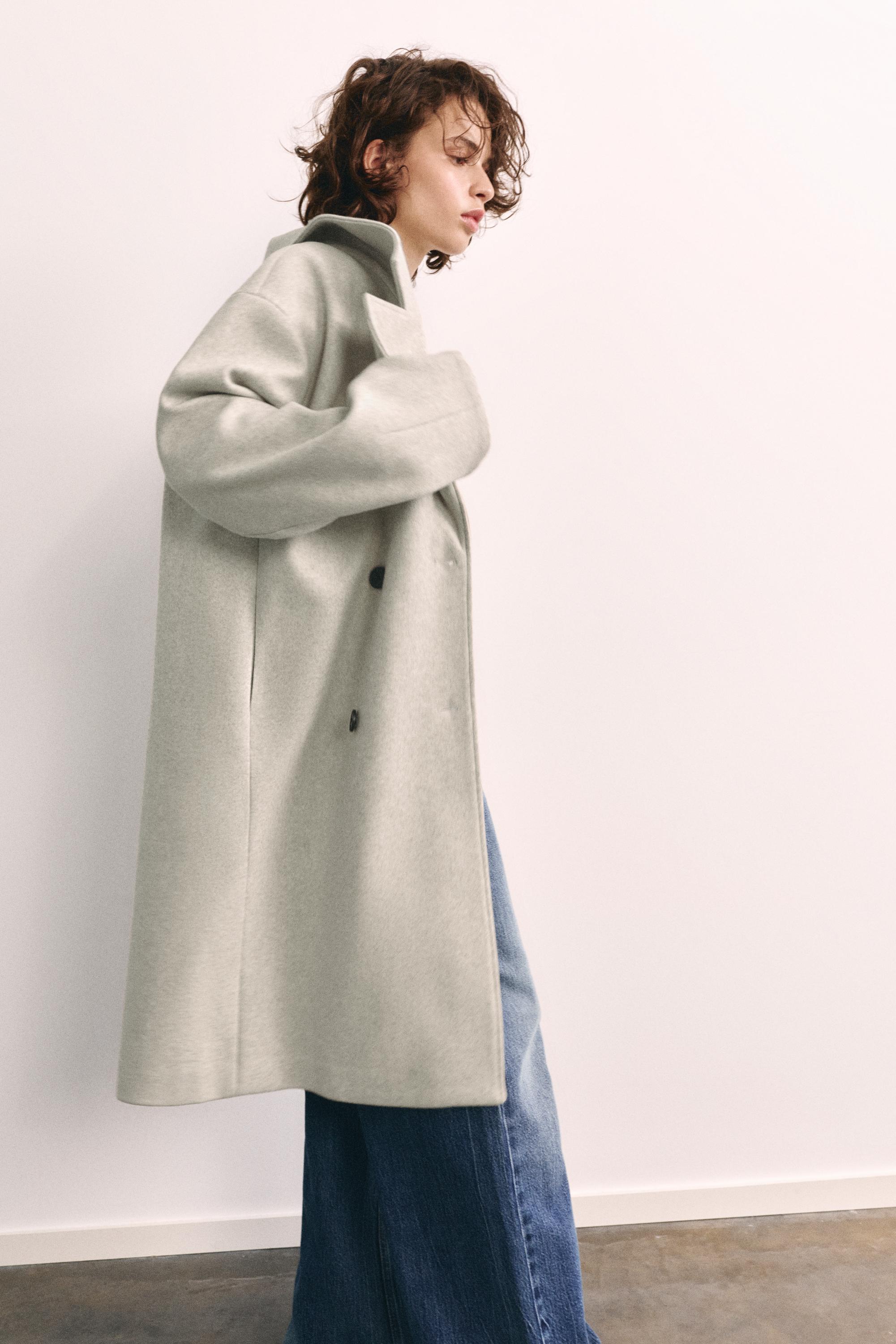 Double-breasted felt texture coat — Sand