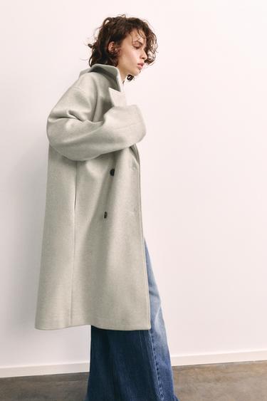 Double-breasted felt texture coat — Sand 3
