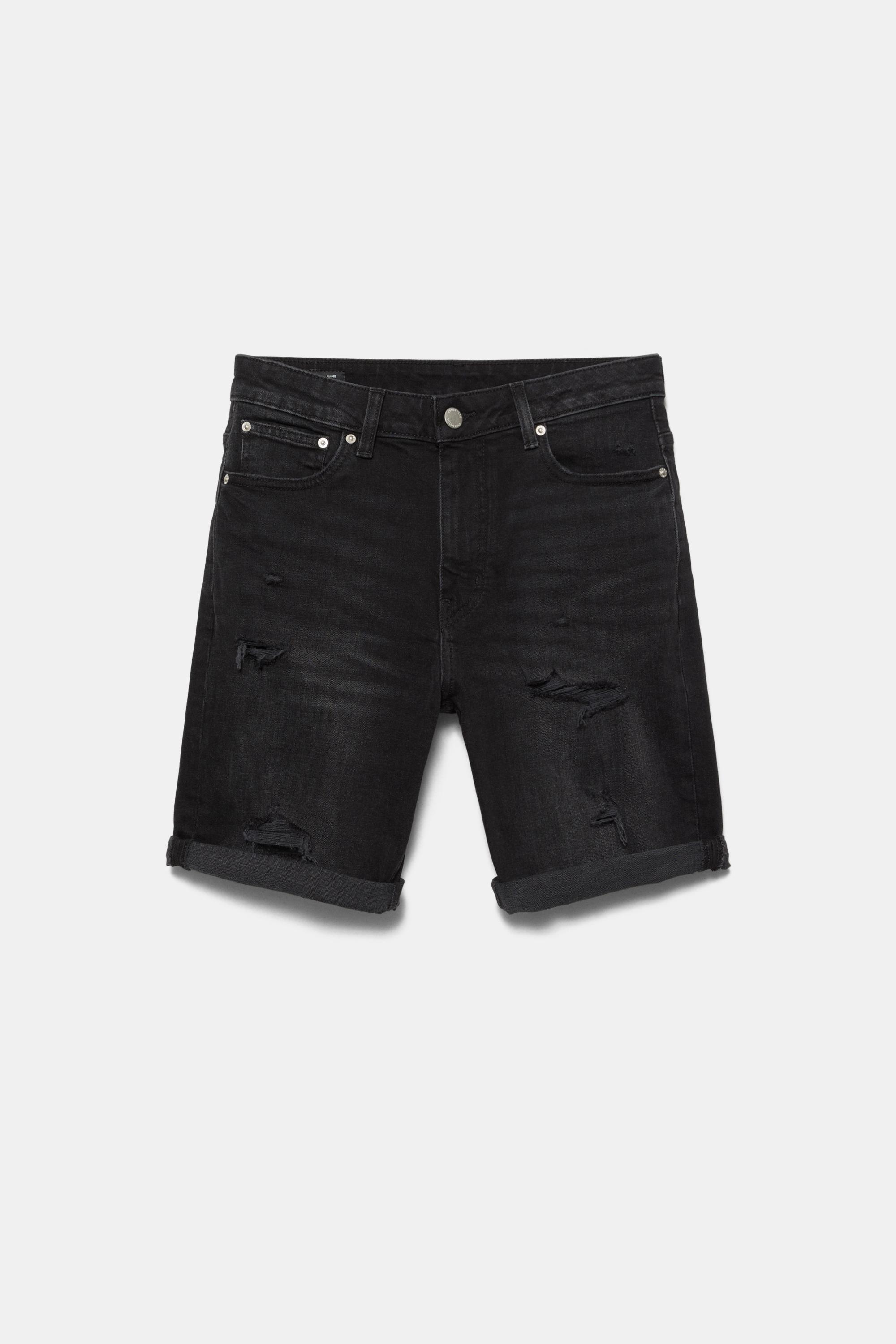 Ripped denim Bermuda shorts — Faded black