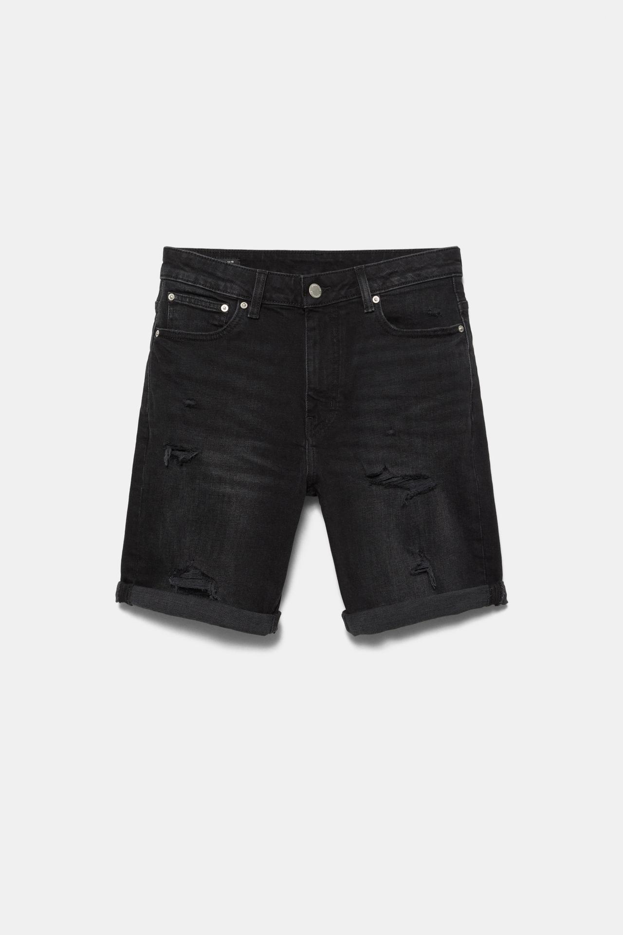 Ripped denim Bermuda shorts — Faded black