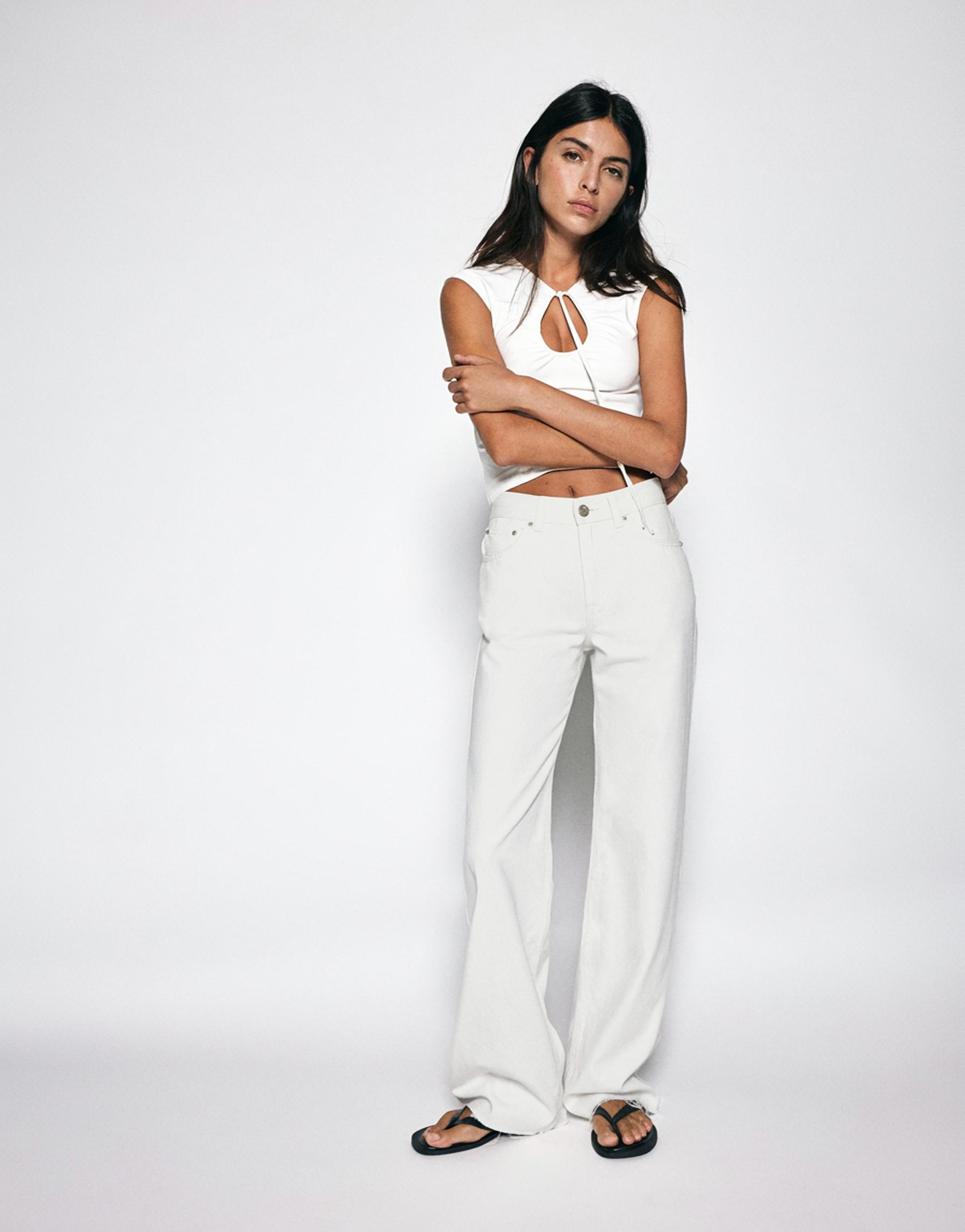 High-waist wide straight-leg jeans — White-t