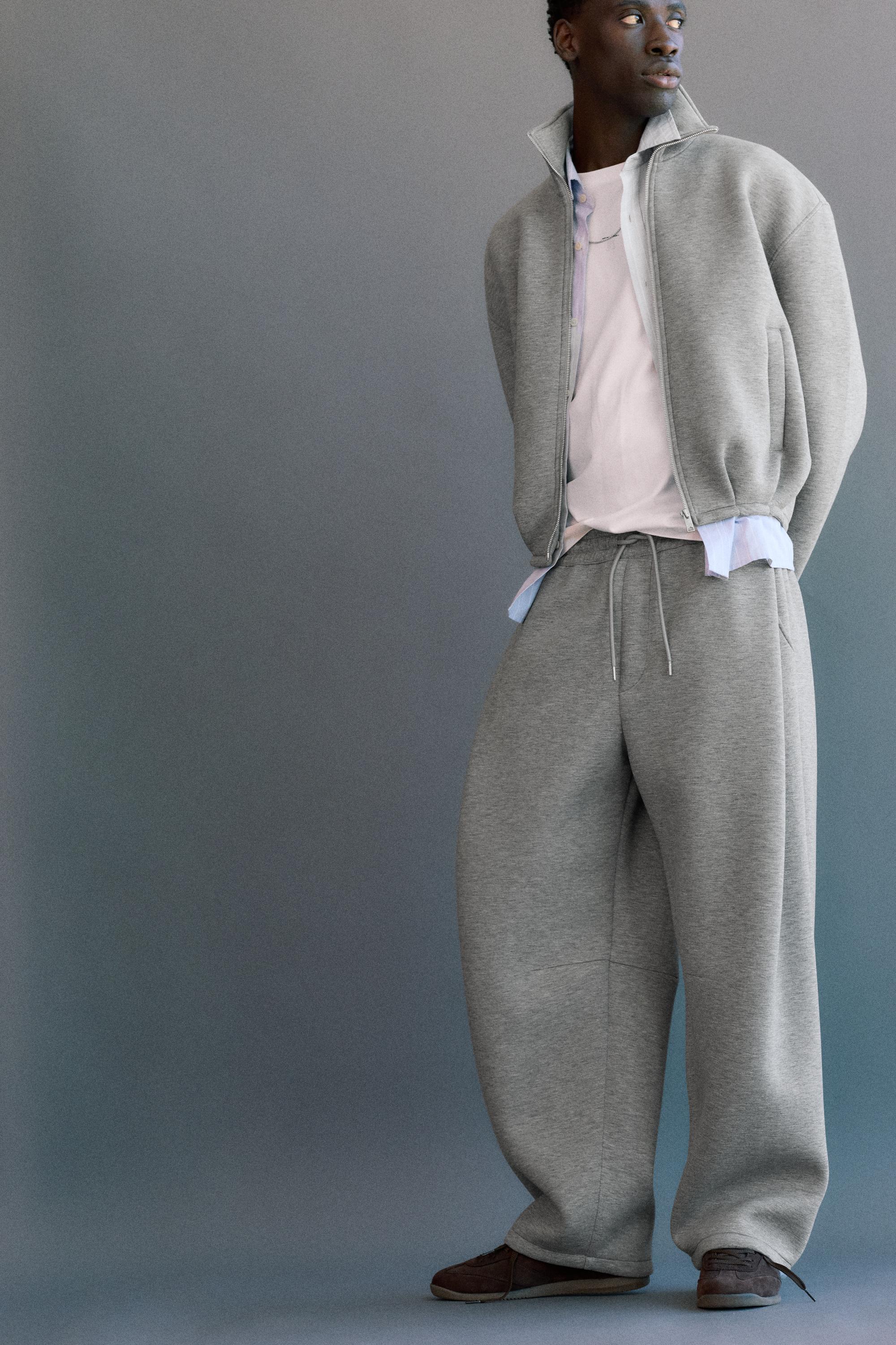 Neoprene-effect zip-up jacket — Grey marl