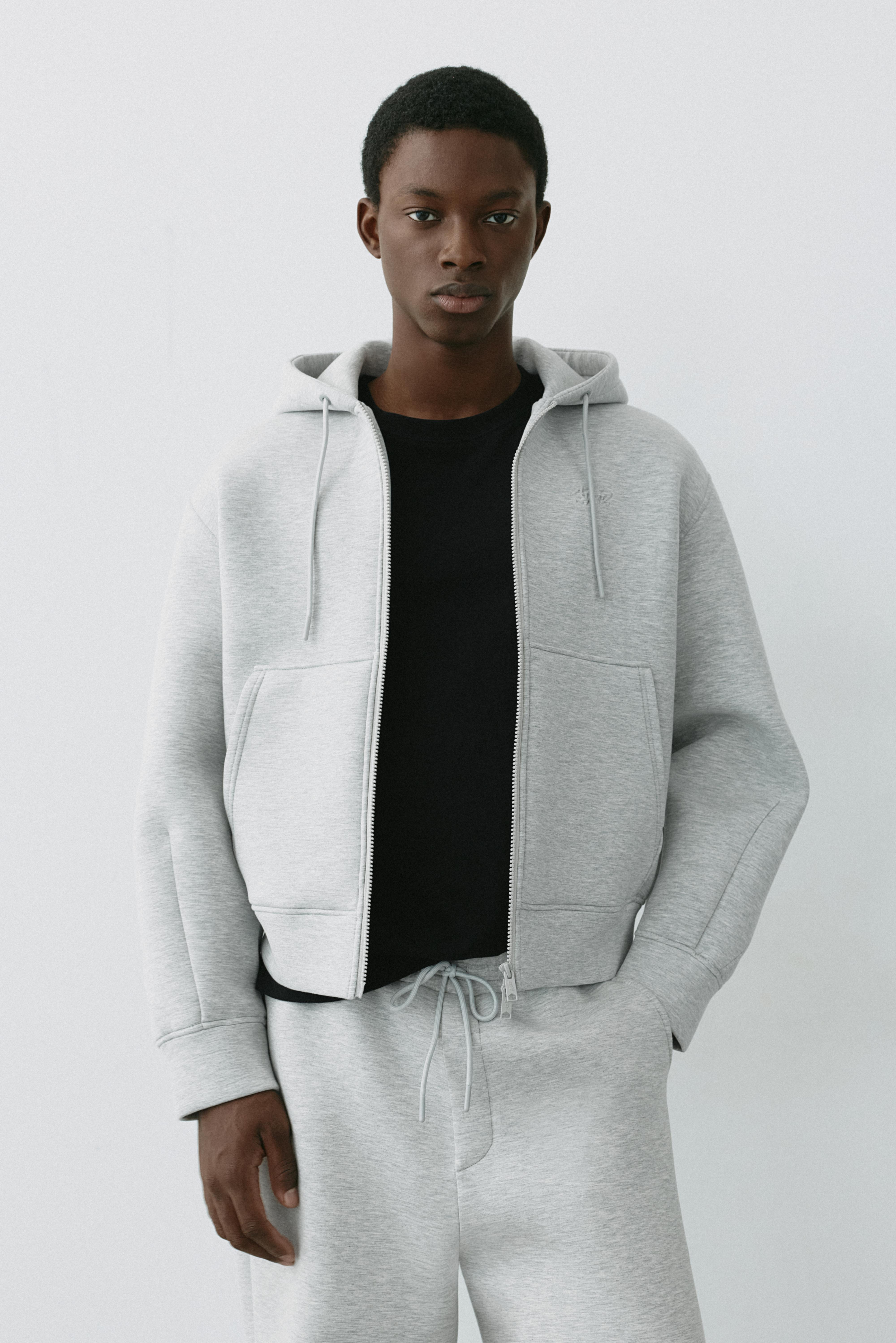 Neoprene-effect zip-up hoodie — Grey marl