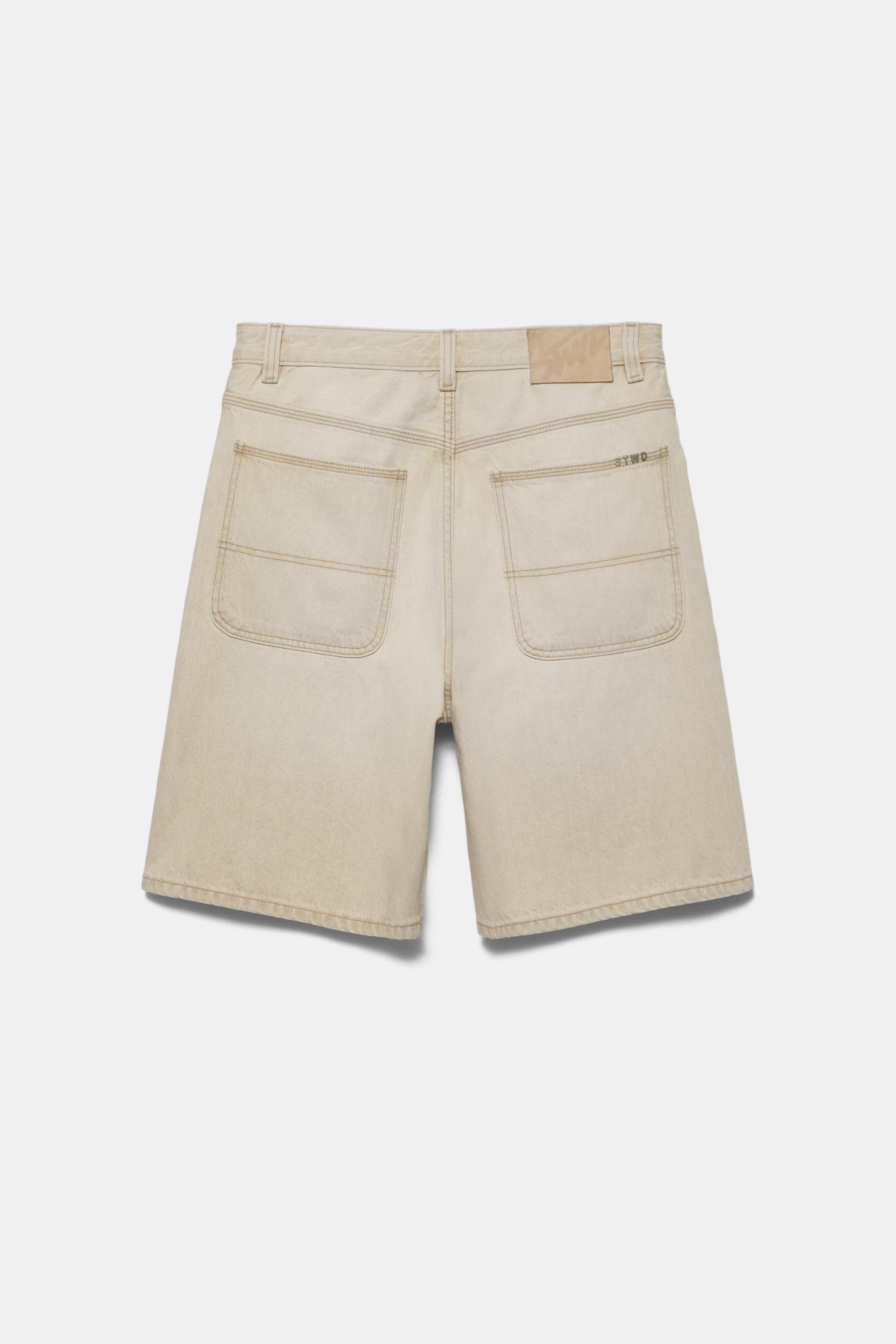 Baggy relaxed fit denim Bermuda shorts — Sand