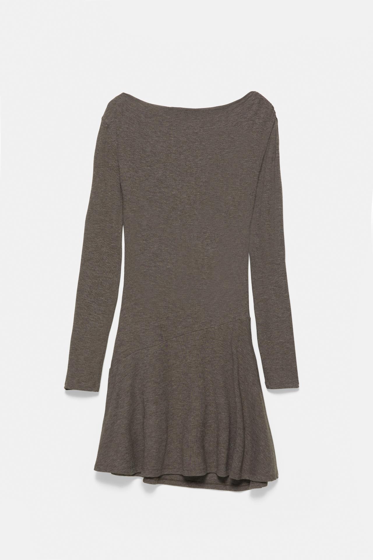 Short ruched soft-touch dress — Brown marl