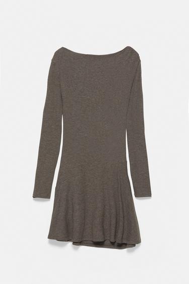 Short ruched soft-touch dress — Brown marl 6