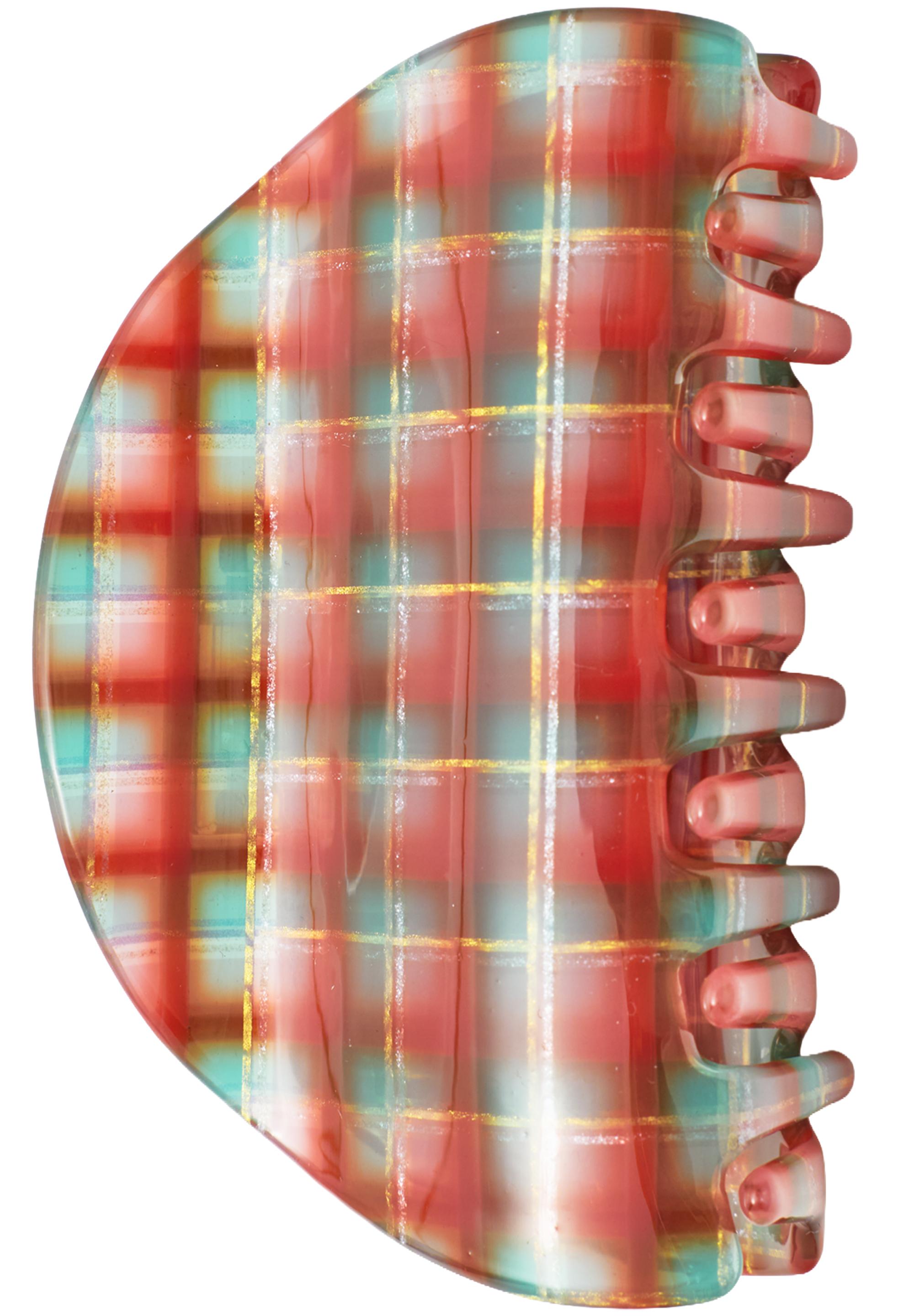 Checked curved hair clip — Red