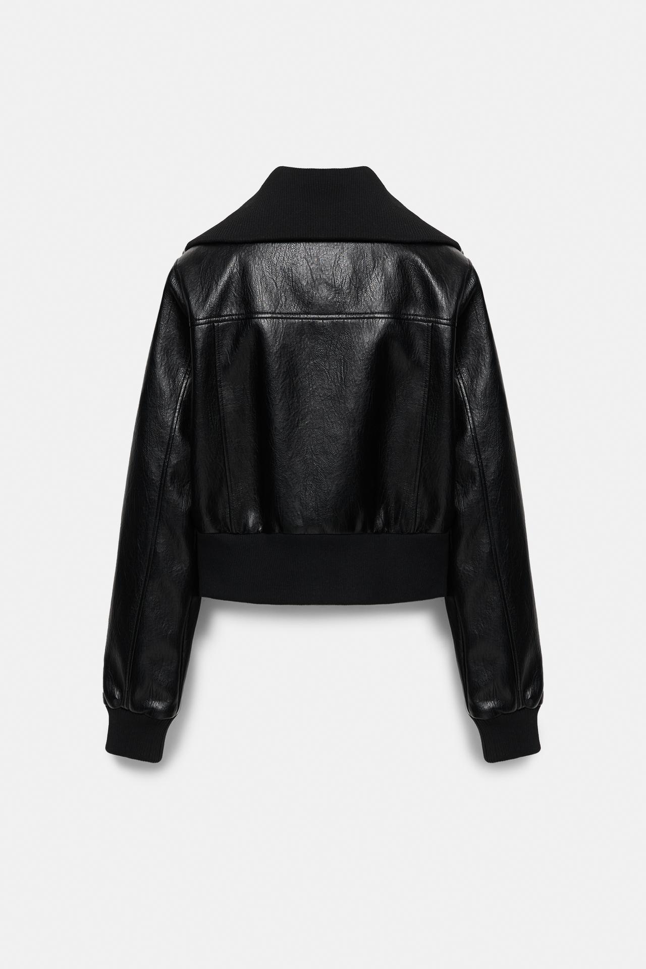 Ribbed leather effect bomber — Black