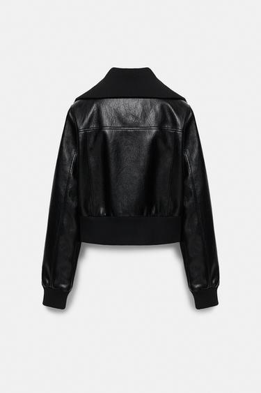 Ribbed leather effect bomber — Black 8