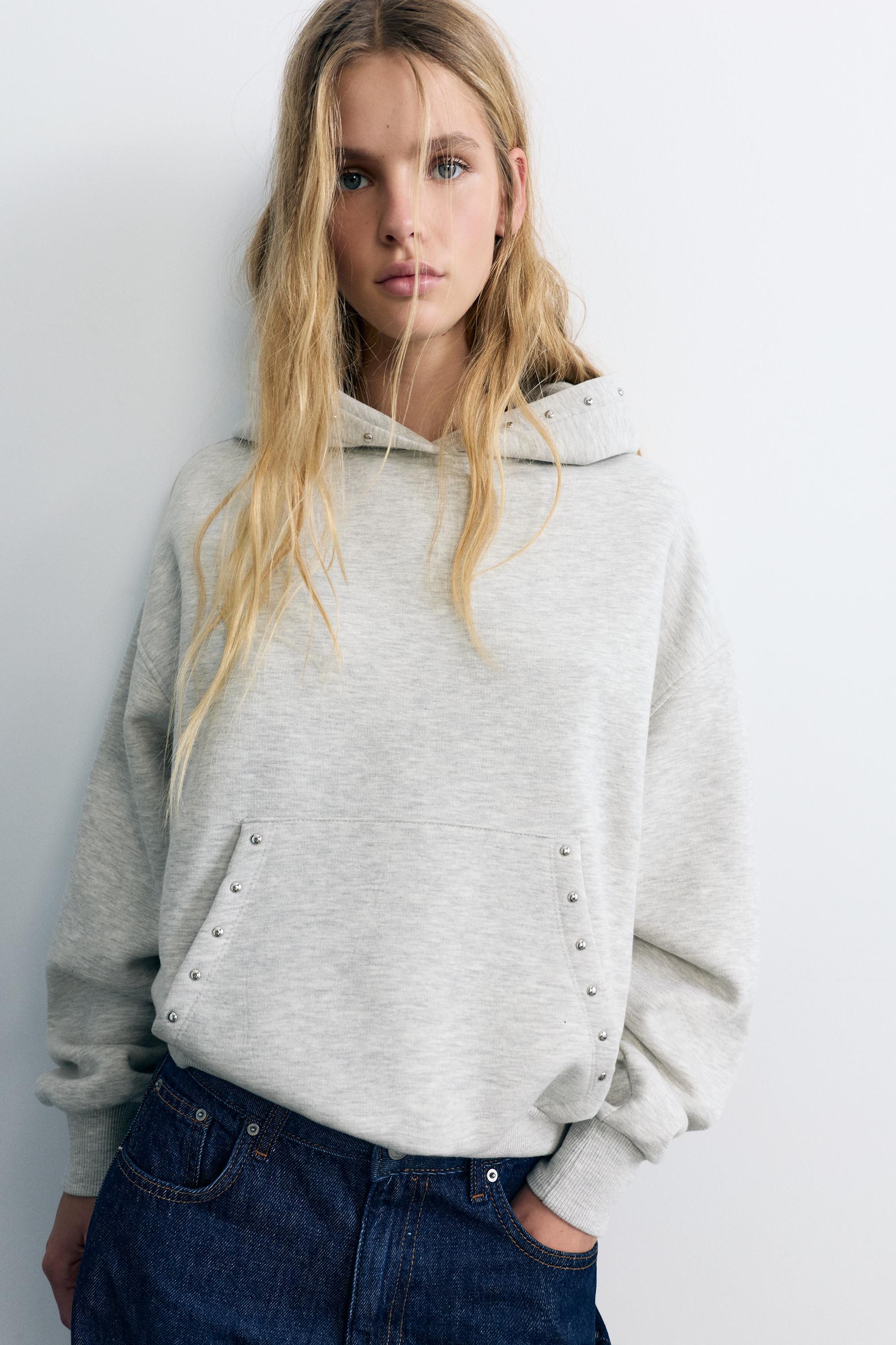 Studded hoodie — Grey marl
