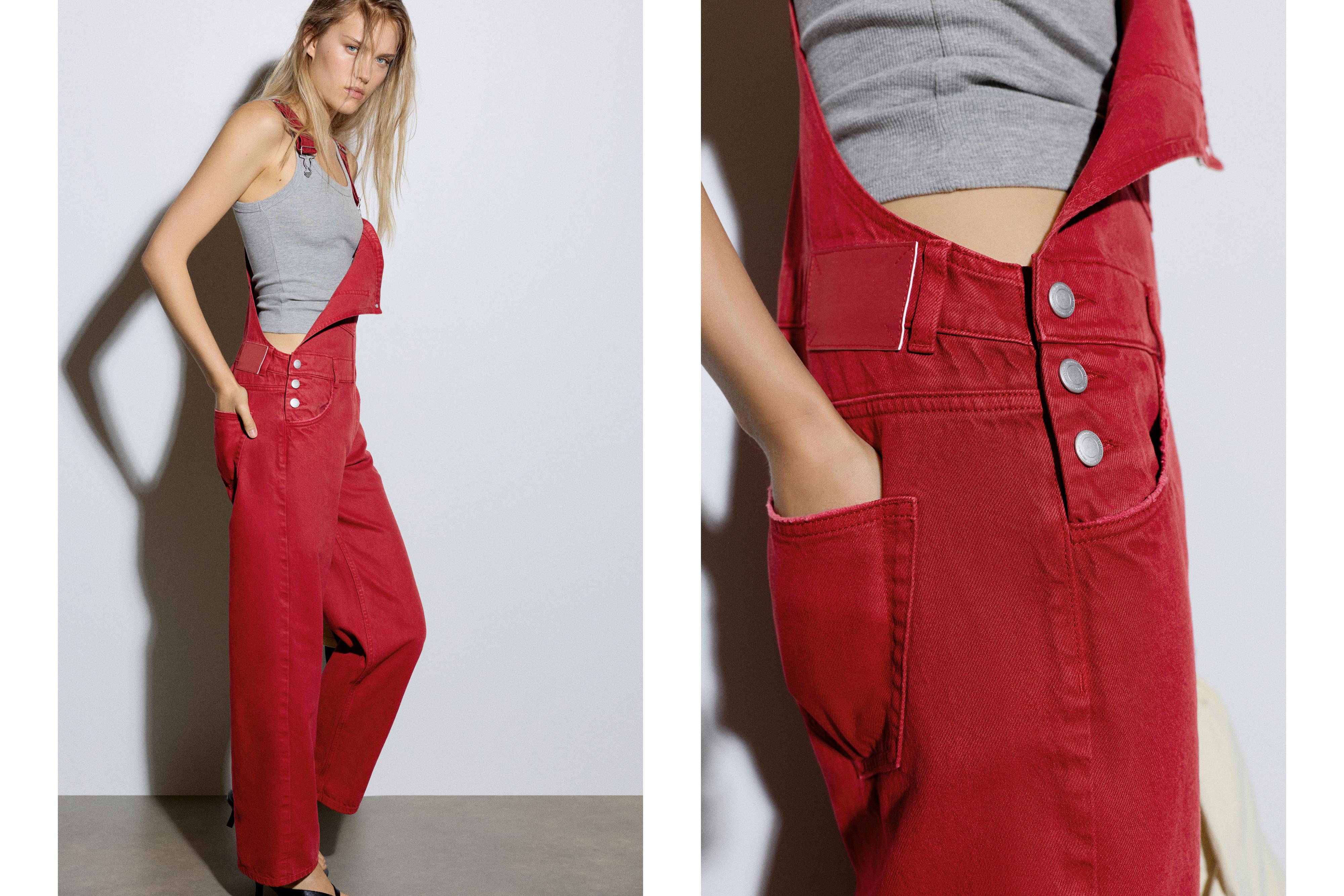 Long denim dungarees — Burgundy