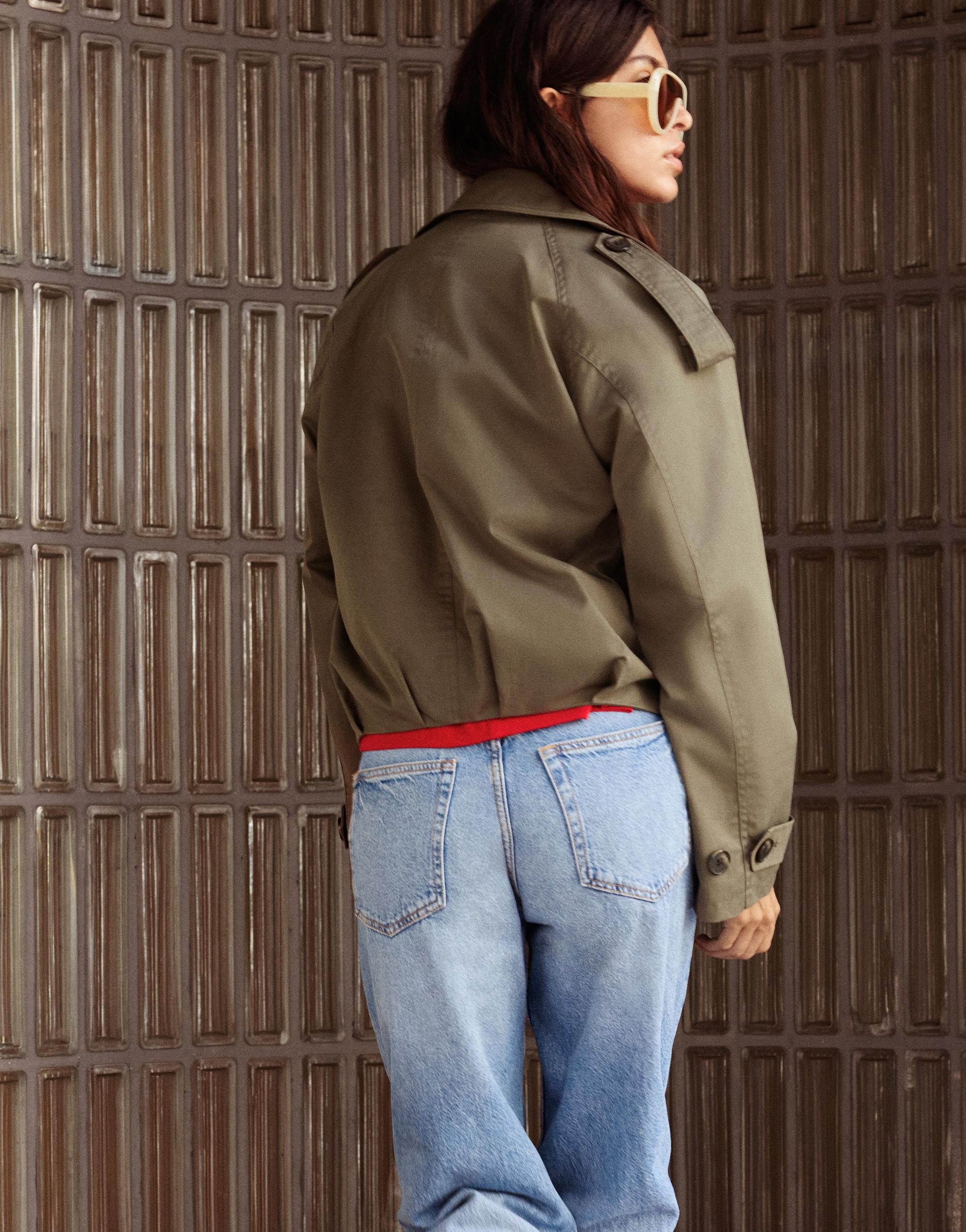 Balloon-fit short trench coat — Dark khaki