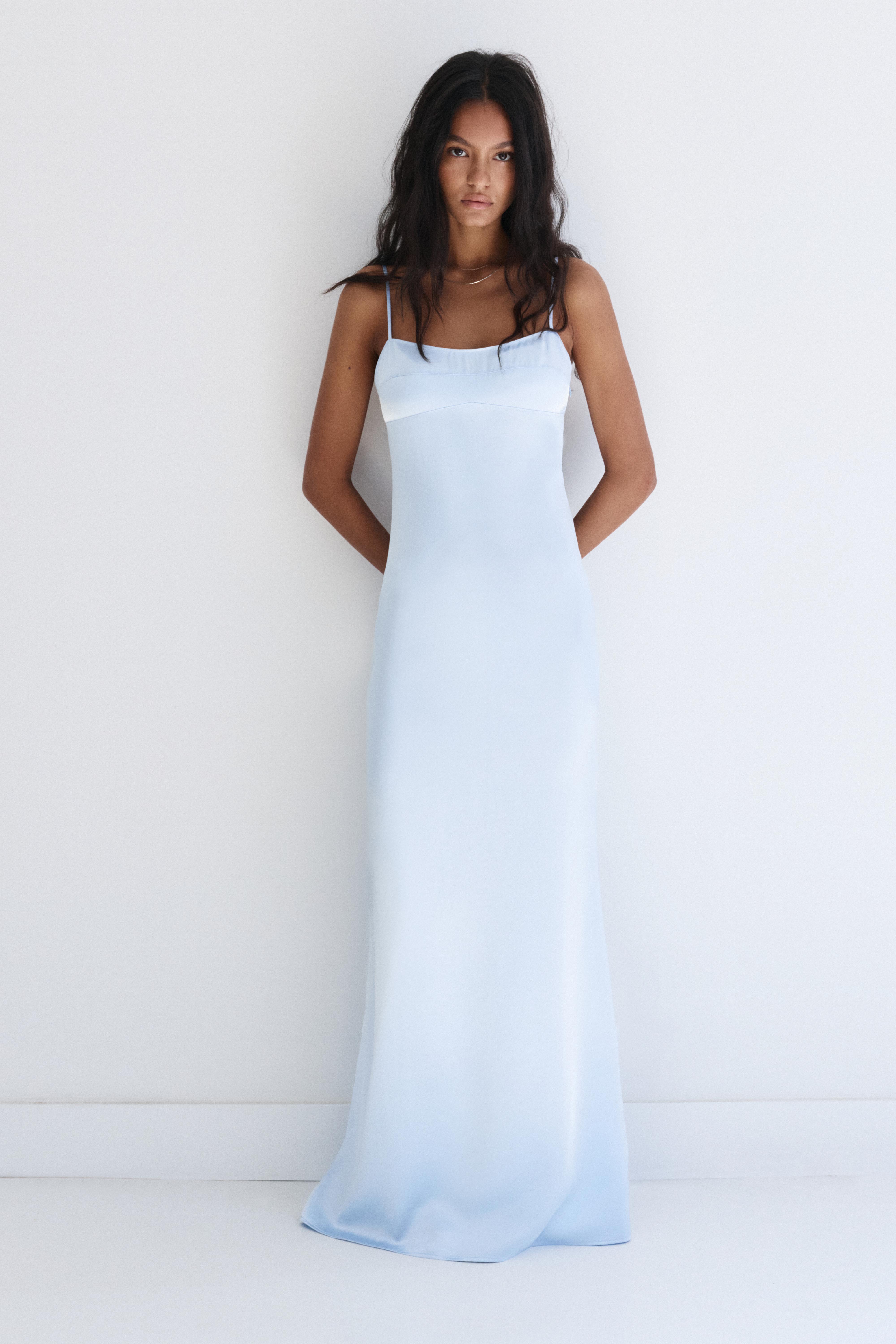 Satin strappy midi dress — Sky blue