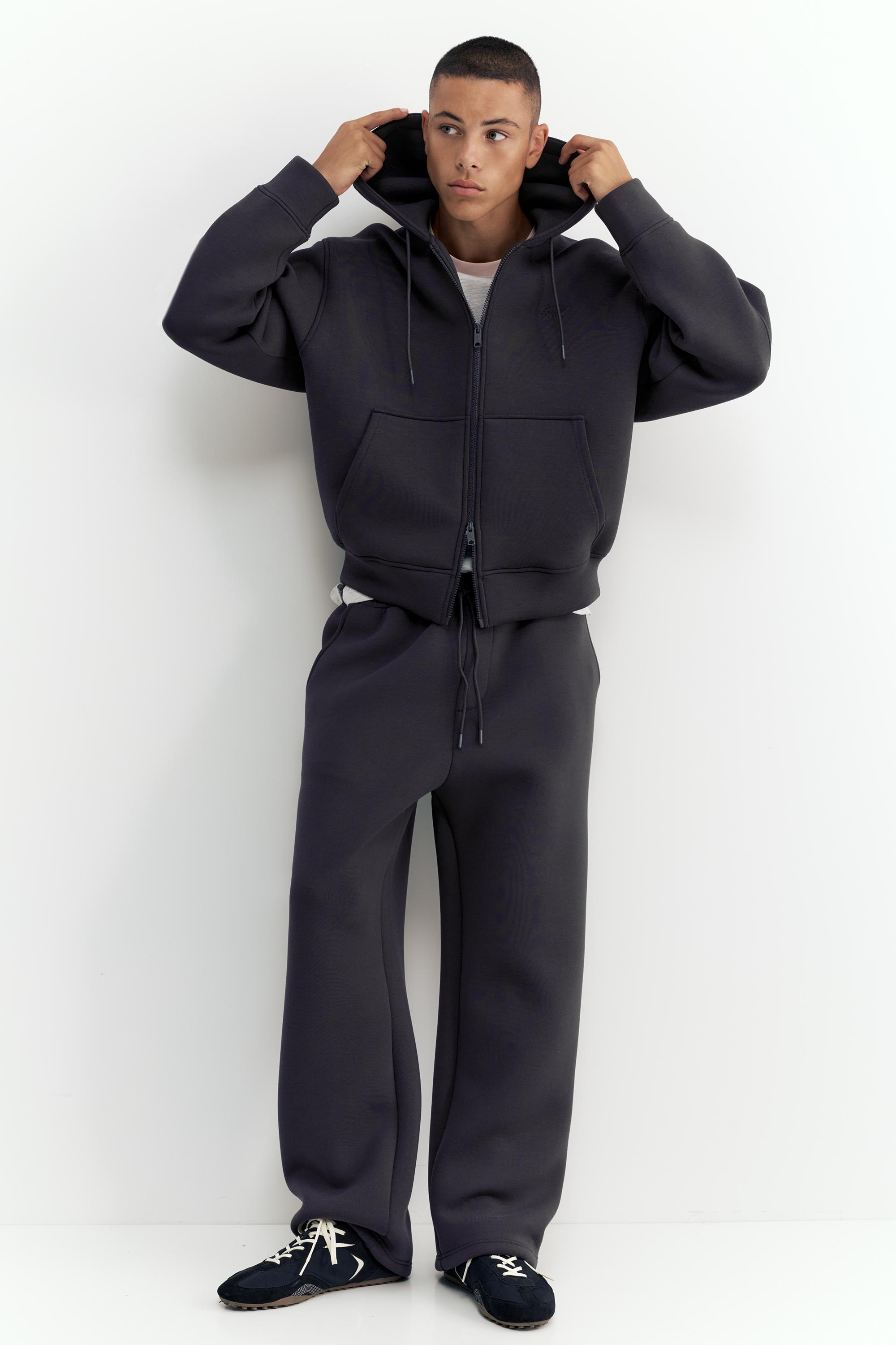 Neoprene-effect baggy trousers — Anthracite grey