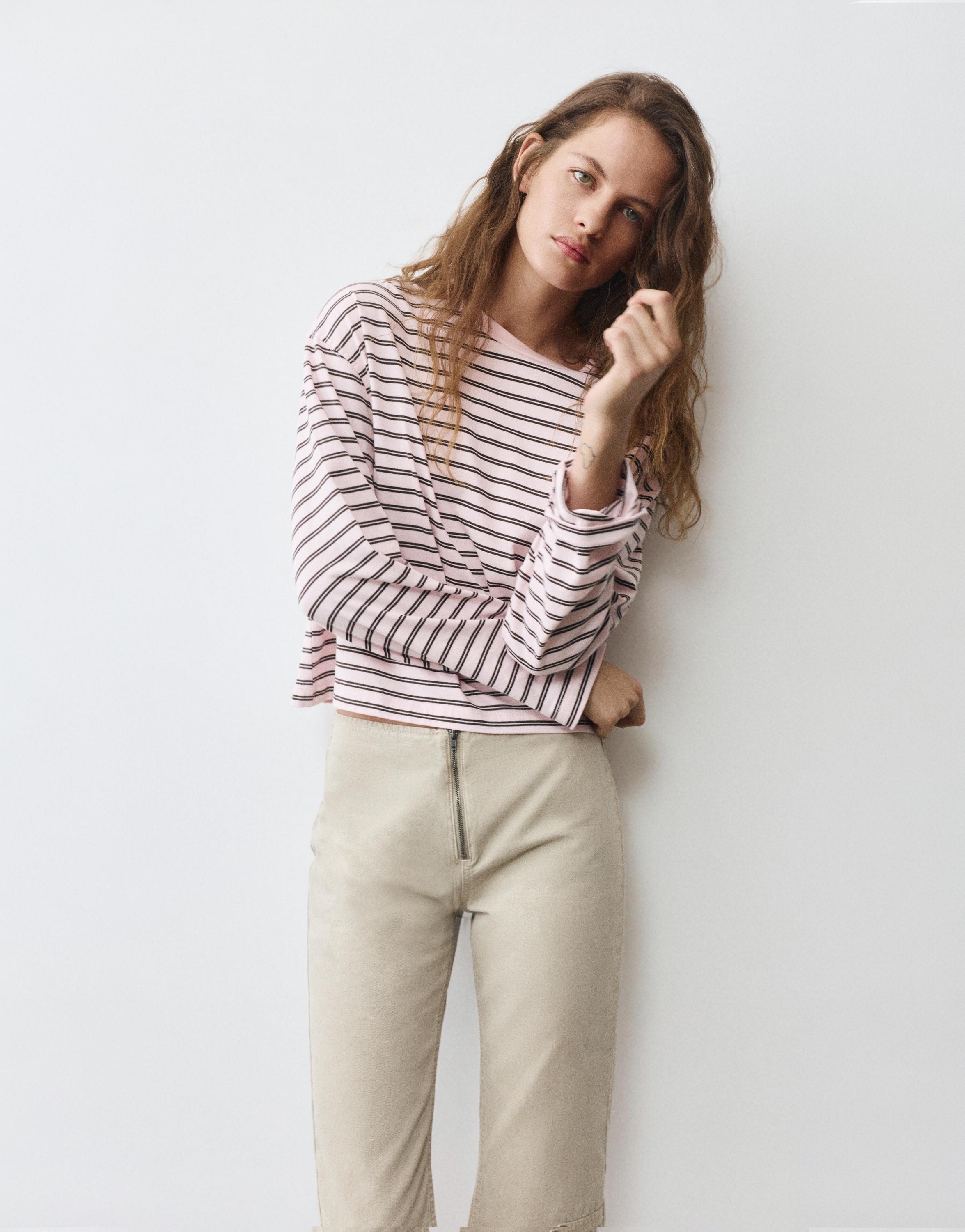 Boxy-fit long sleeve T-shirt — Striped