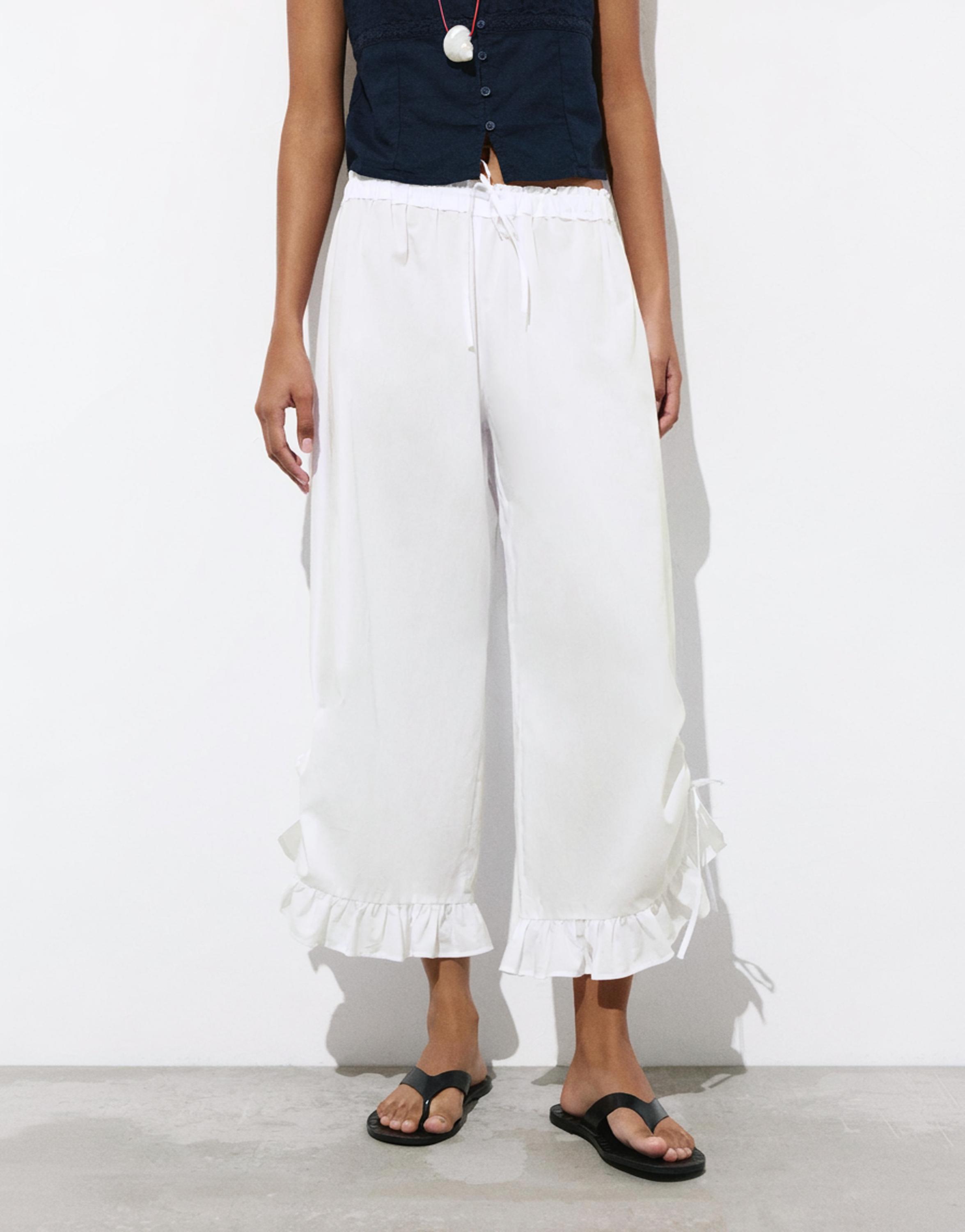 Ruffle bow sarouel trousers — White