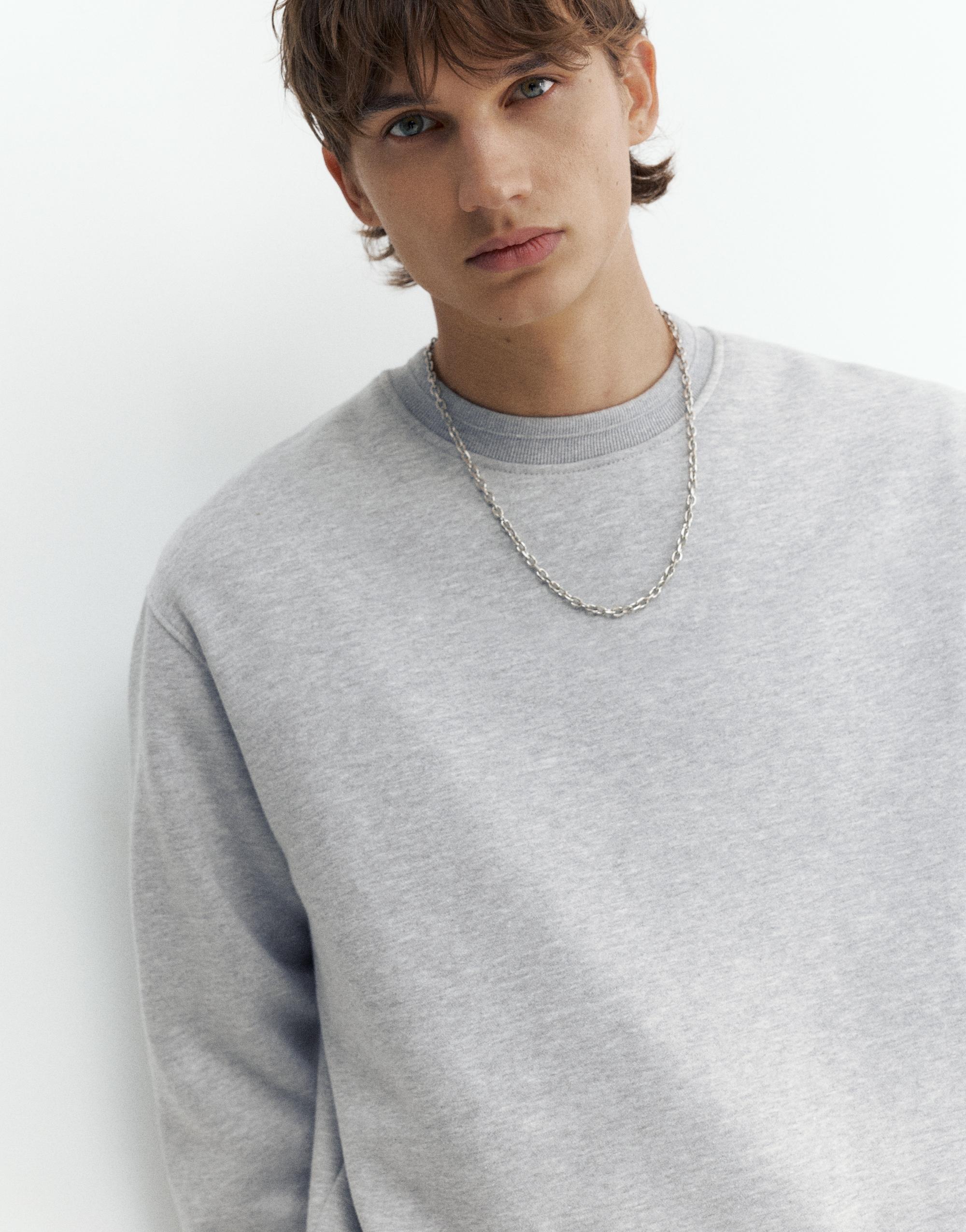 Relaxed fit round neck sweatshirt — Grey marl