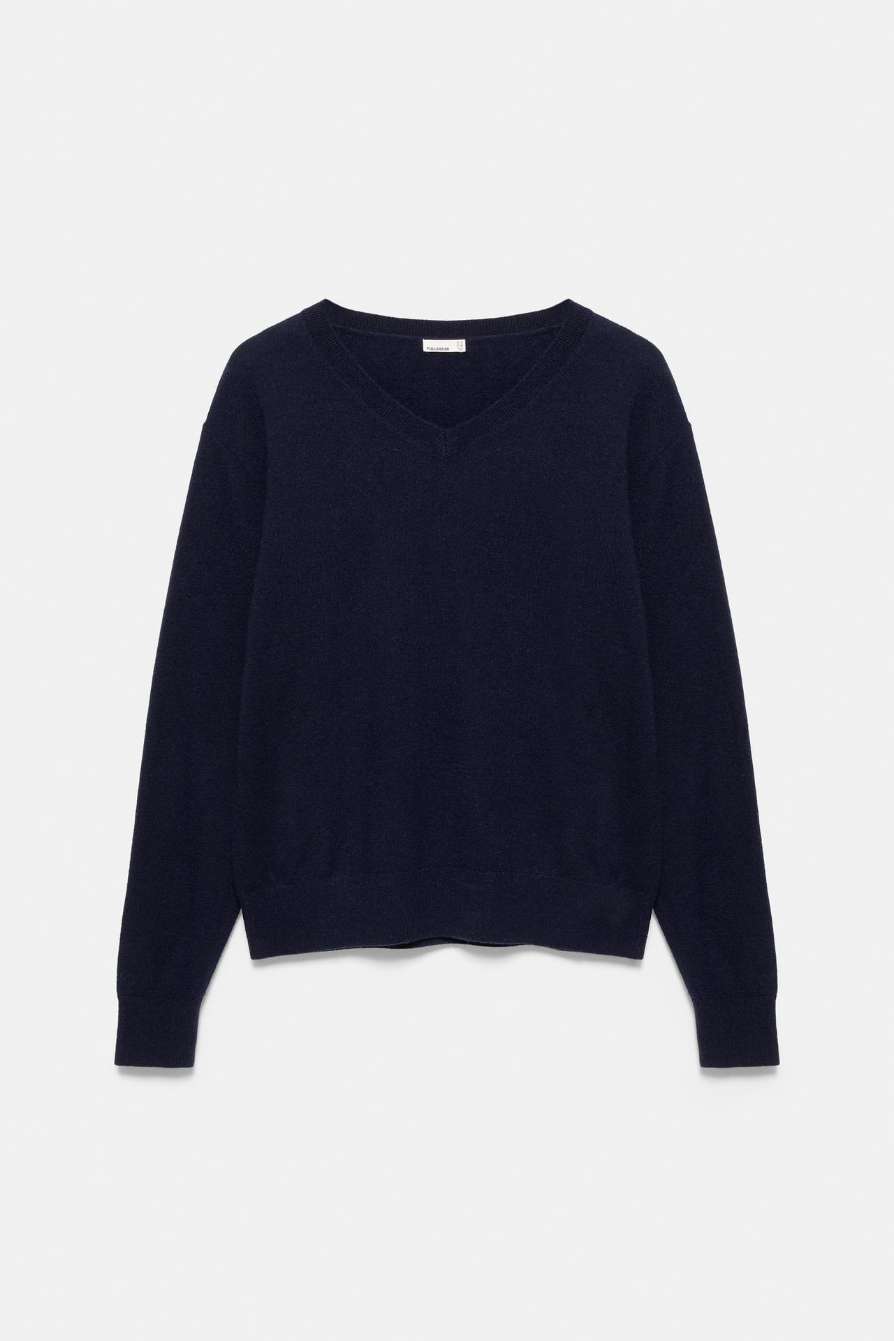 100% wool v-neck jumper — Navy