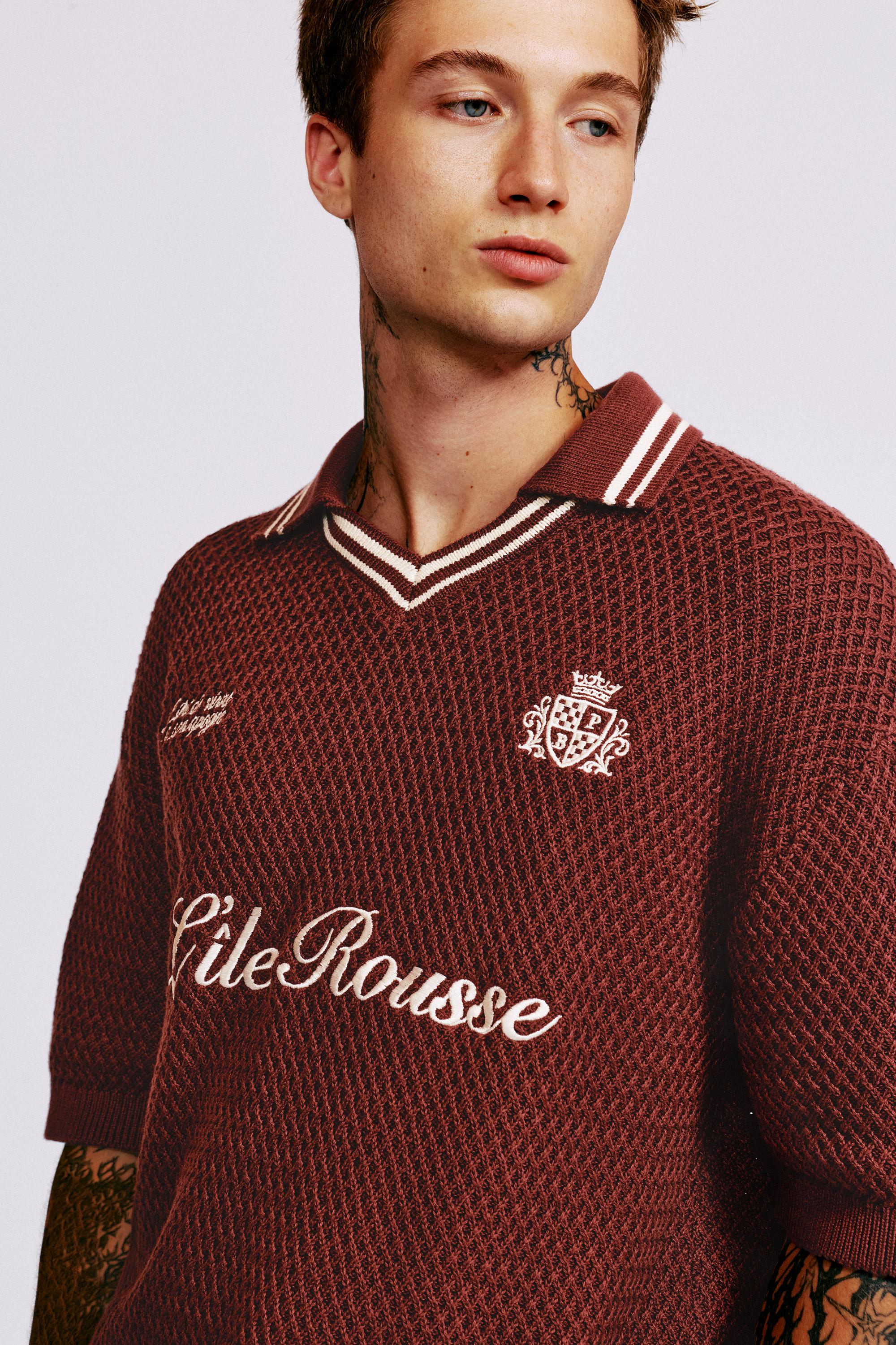 L'île-Rousse graphic knit polo shirt — Burgundy