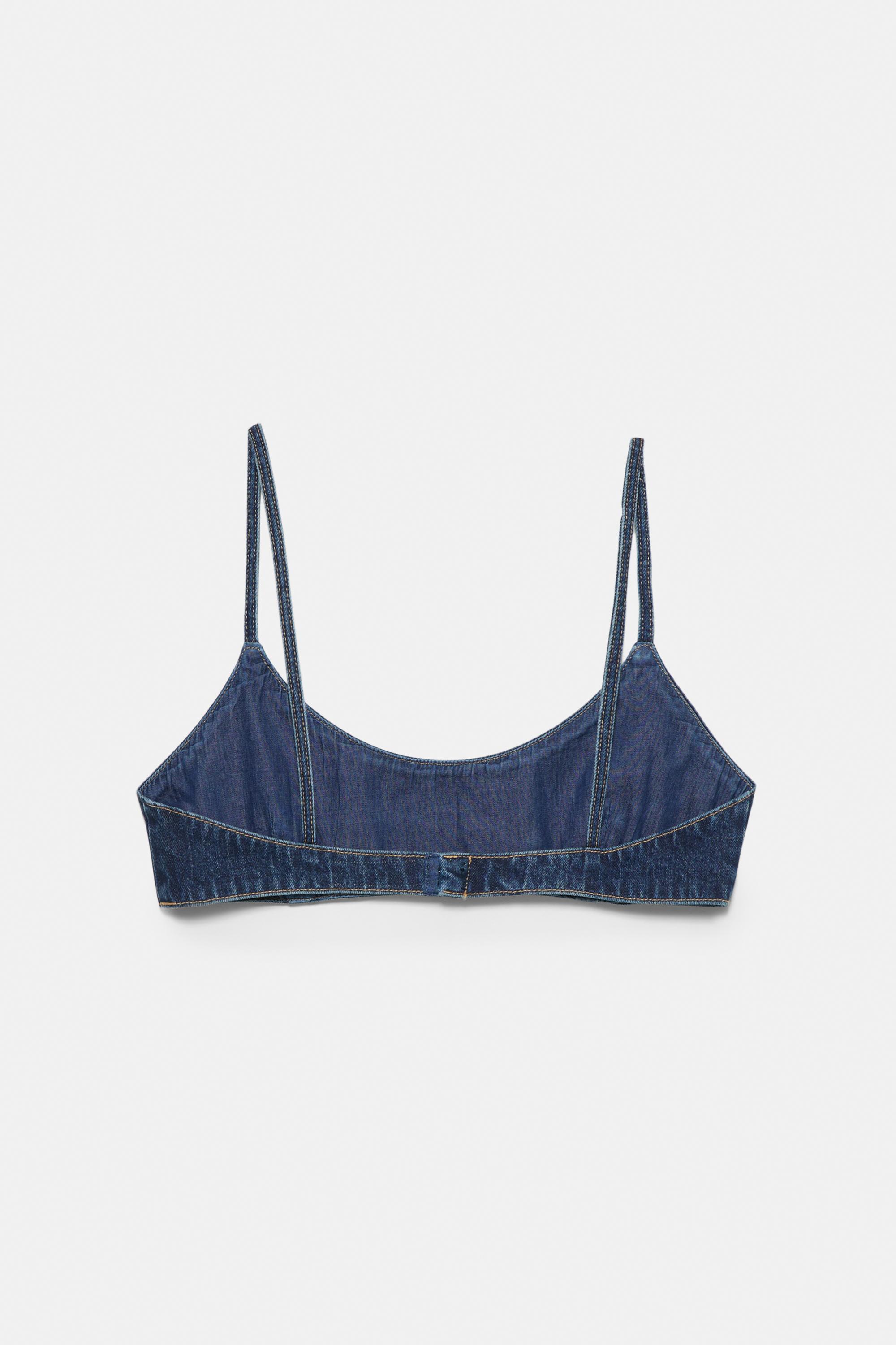 Kuşgözü detaylı denim top - Görsel 2