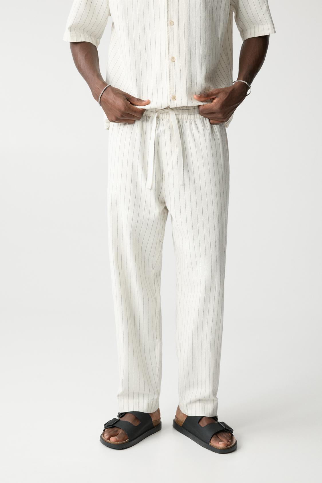 Striped linen blend jogger trousers PULL&BEAR - Main Image