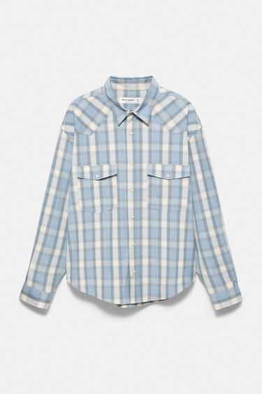 Long sleeve check shirt with pockets — Pale blue 5
