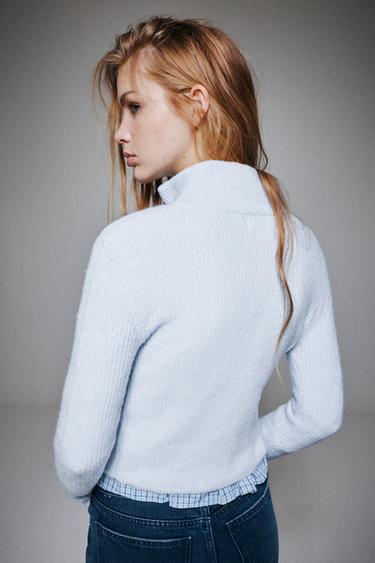 Ribbed zip-up cardigan — Pastel blue 2