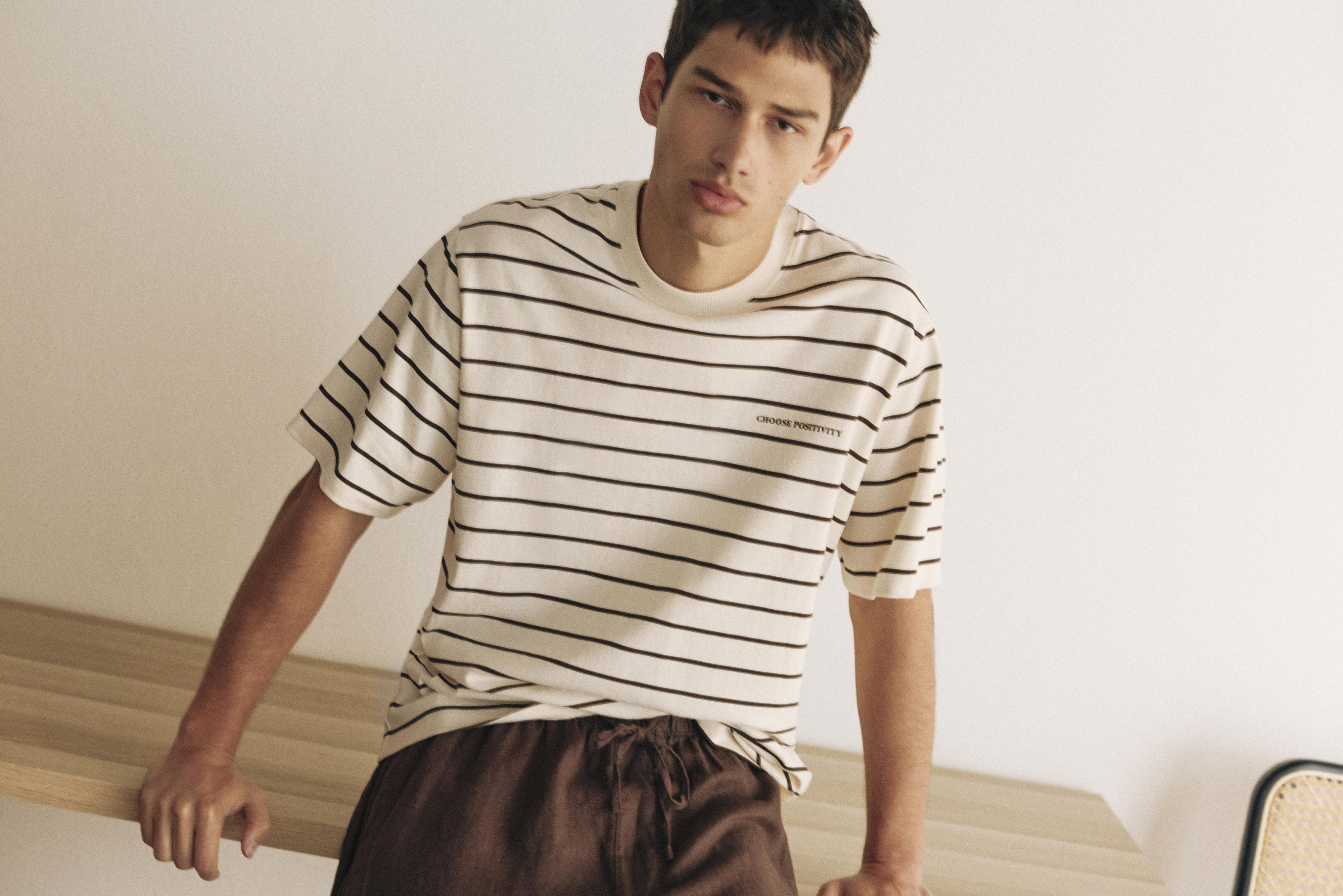 Striped slogan T-shirt — Yellow