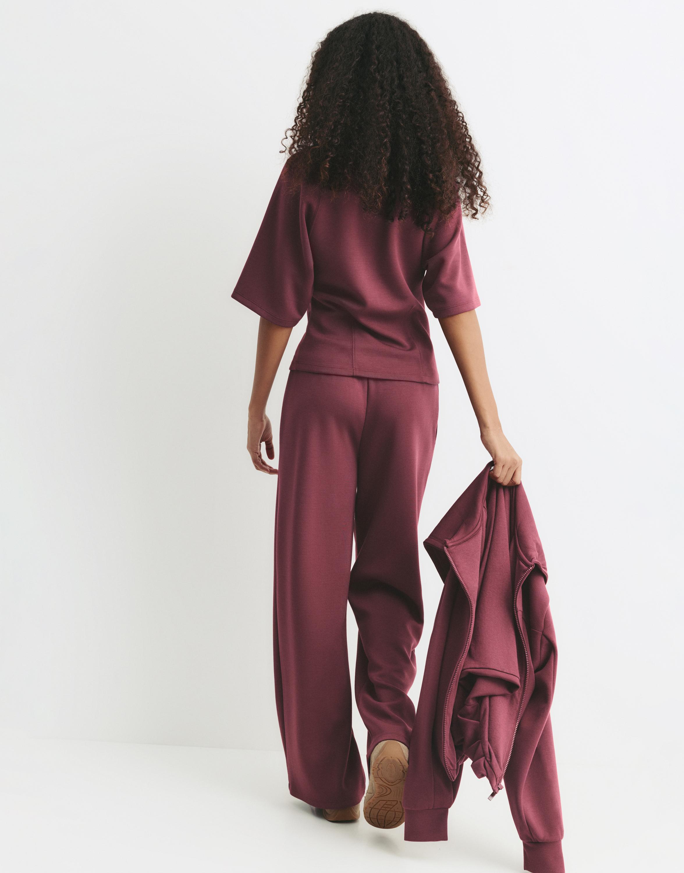 Soft-touch wide-leg trousers — Aubergine