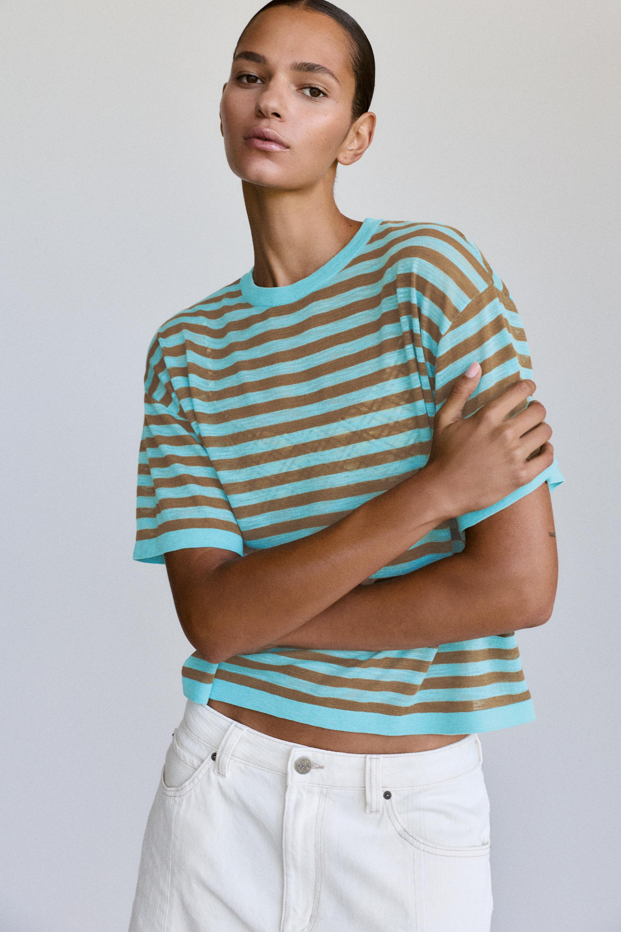 Striped knit T-shirt — Turquoise