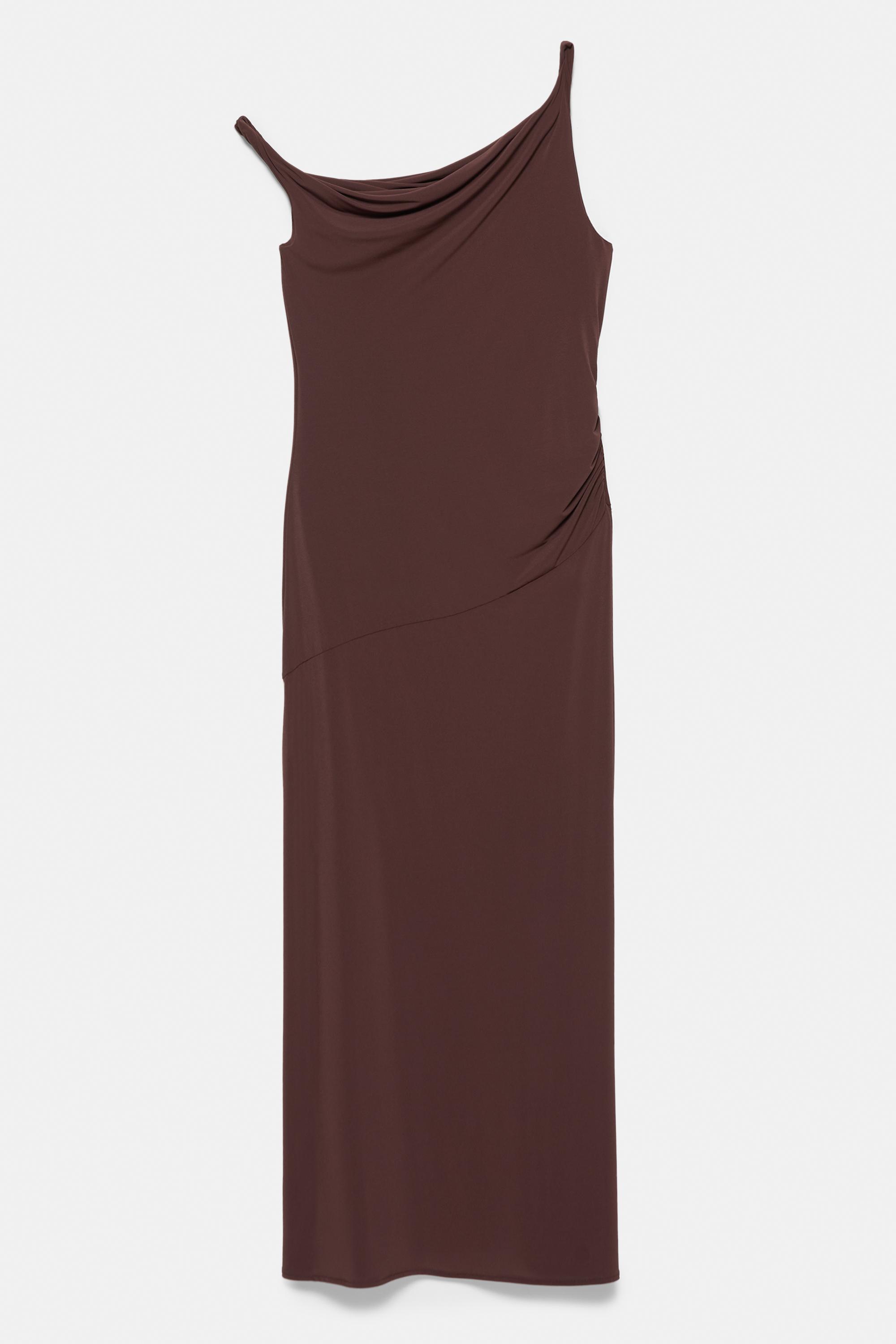 Asymmetric midi dress — Brown