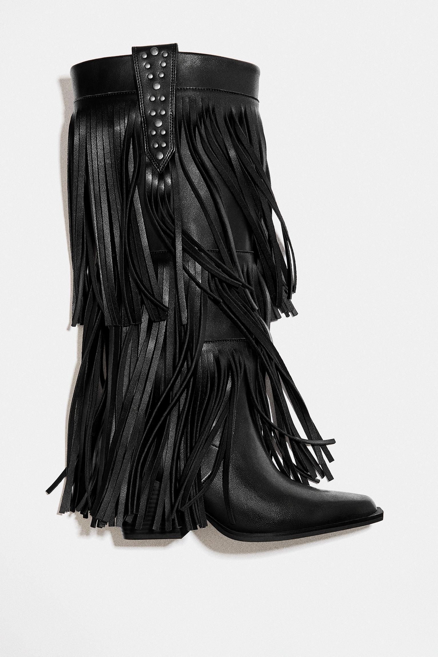 Fringed cowboy boots — Black
