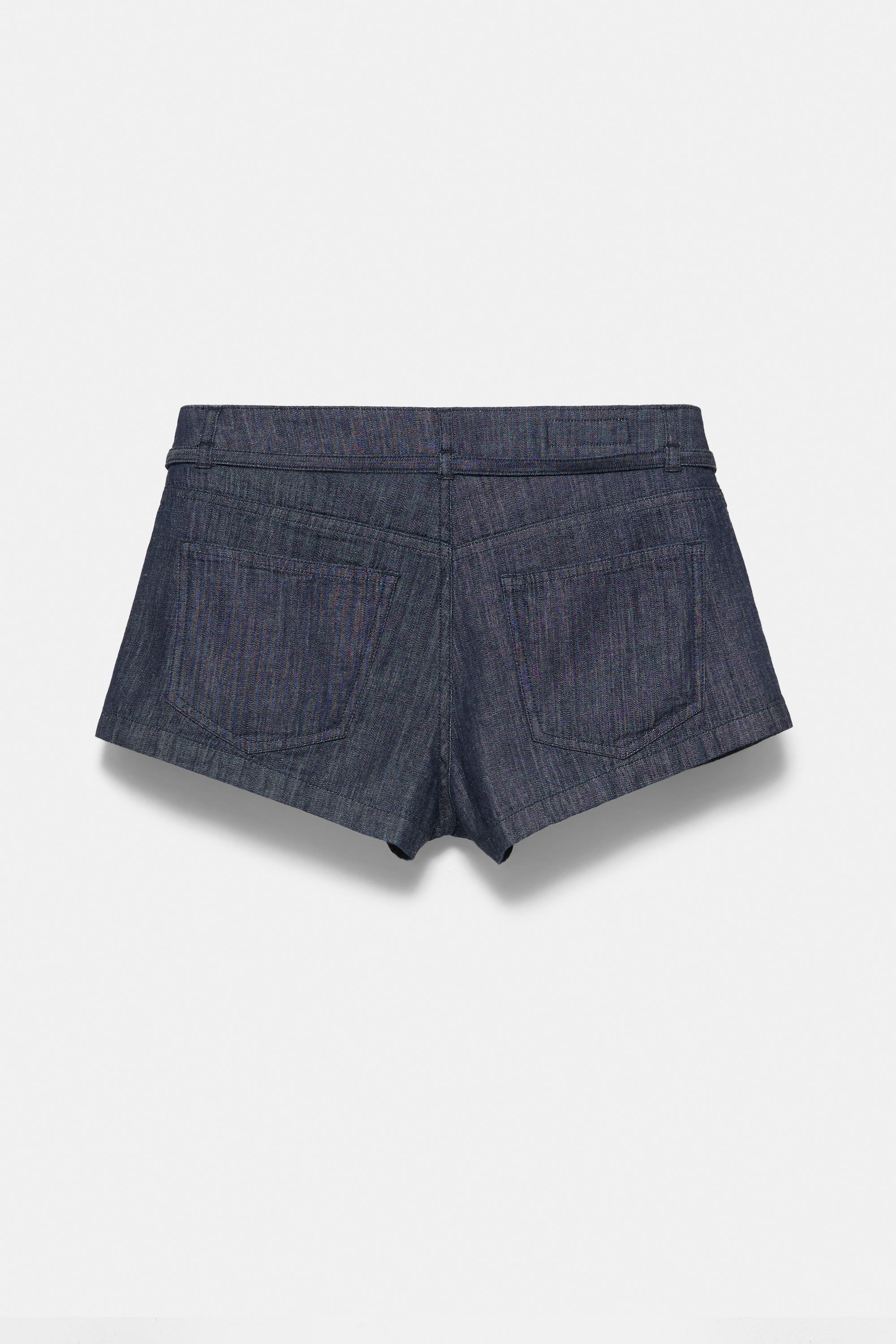 Kemerli denim şort