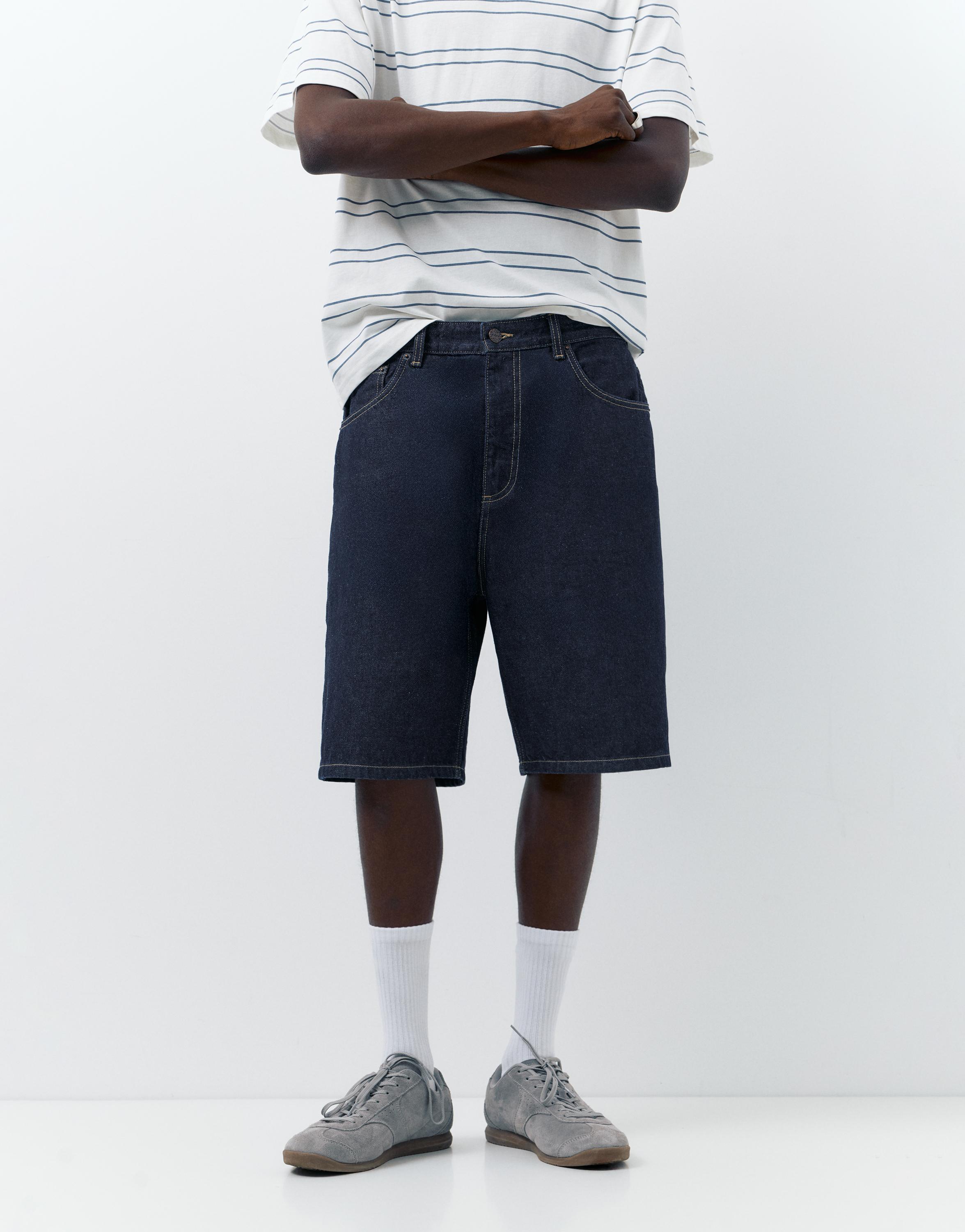 Baggy denim Bermuda shorts — Navy