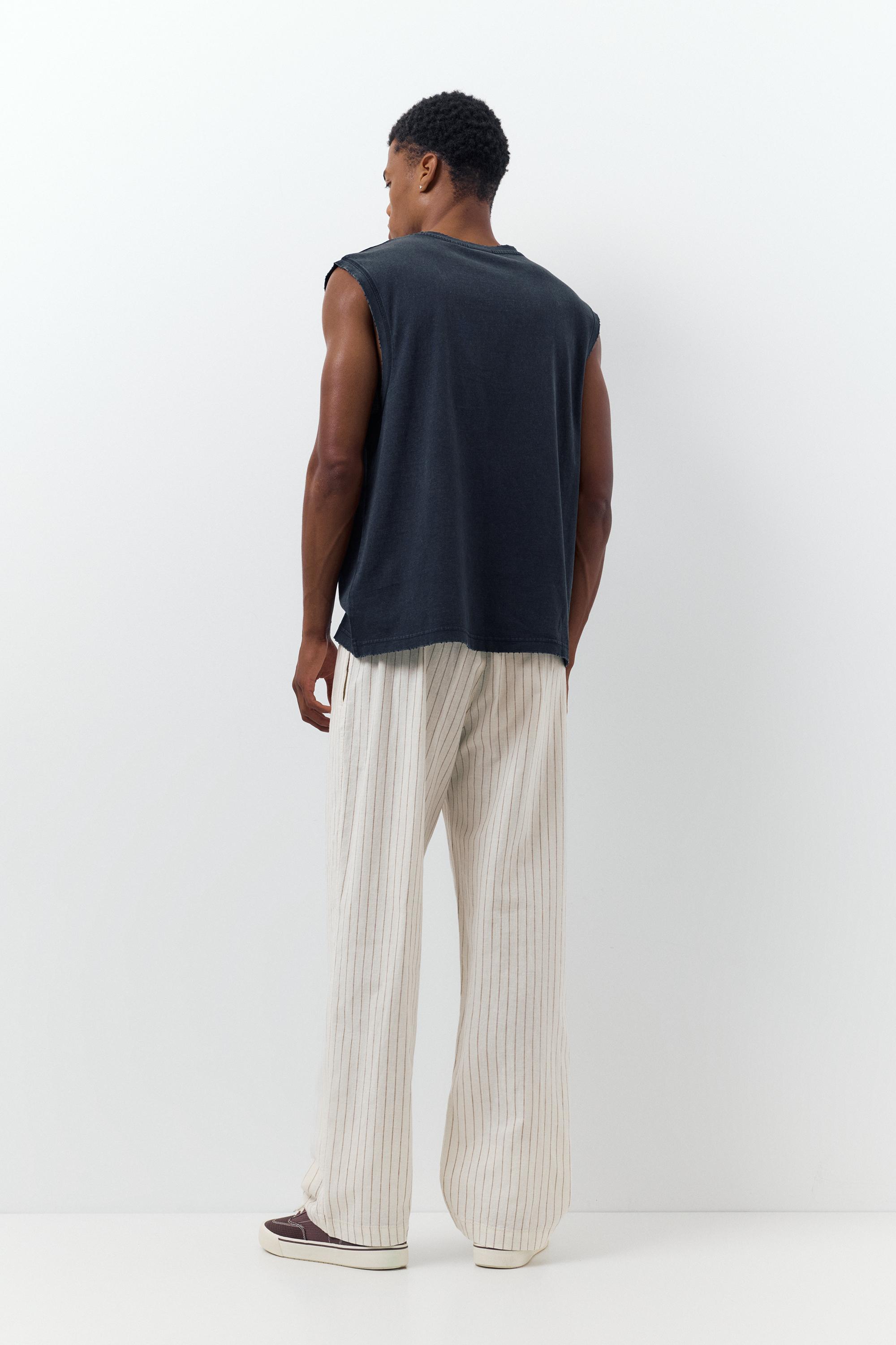 Linen blend jogger trousers — Striped