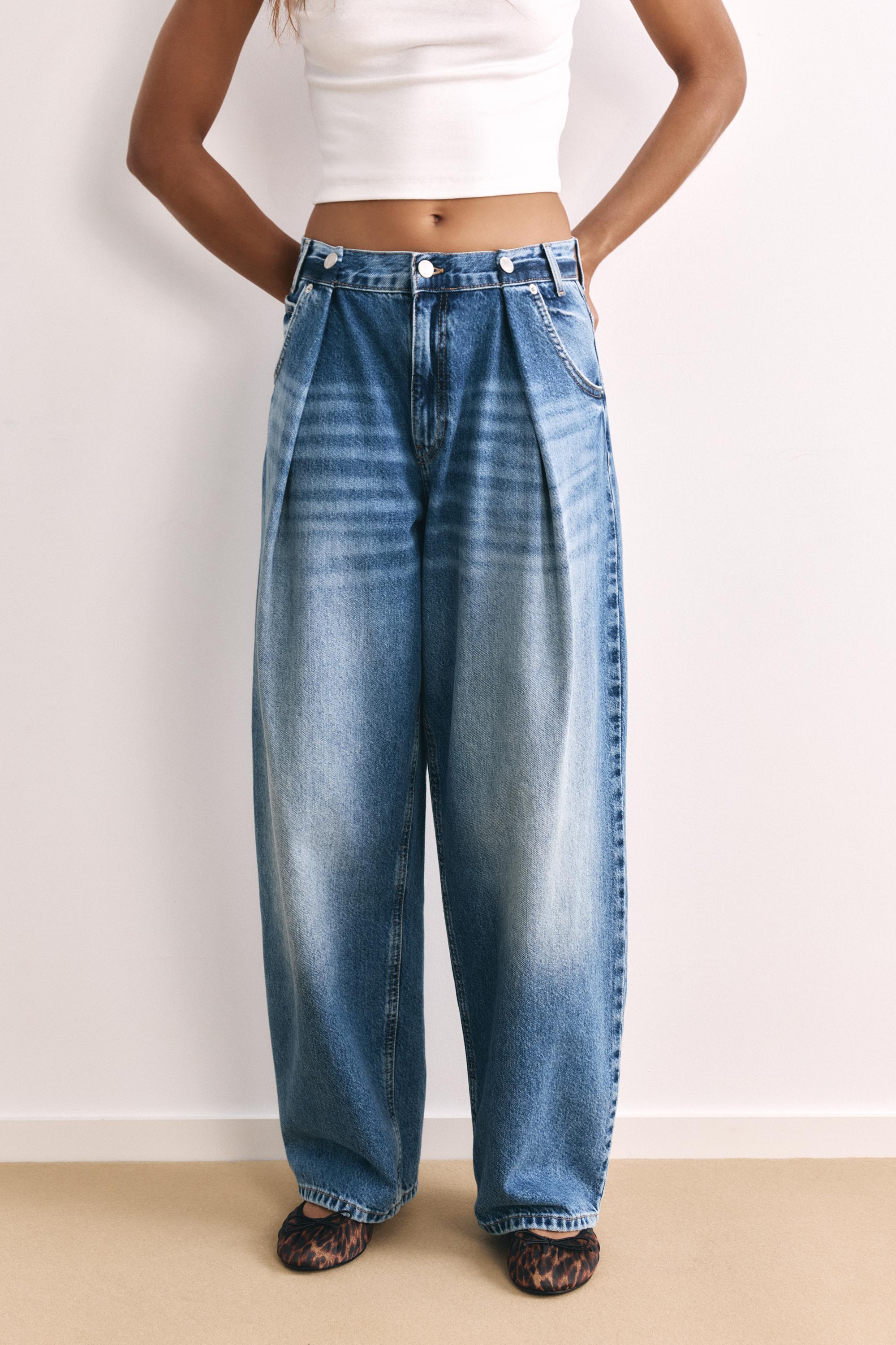 Pleated balloon-fit baggy jeans — Dark blue