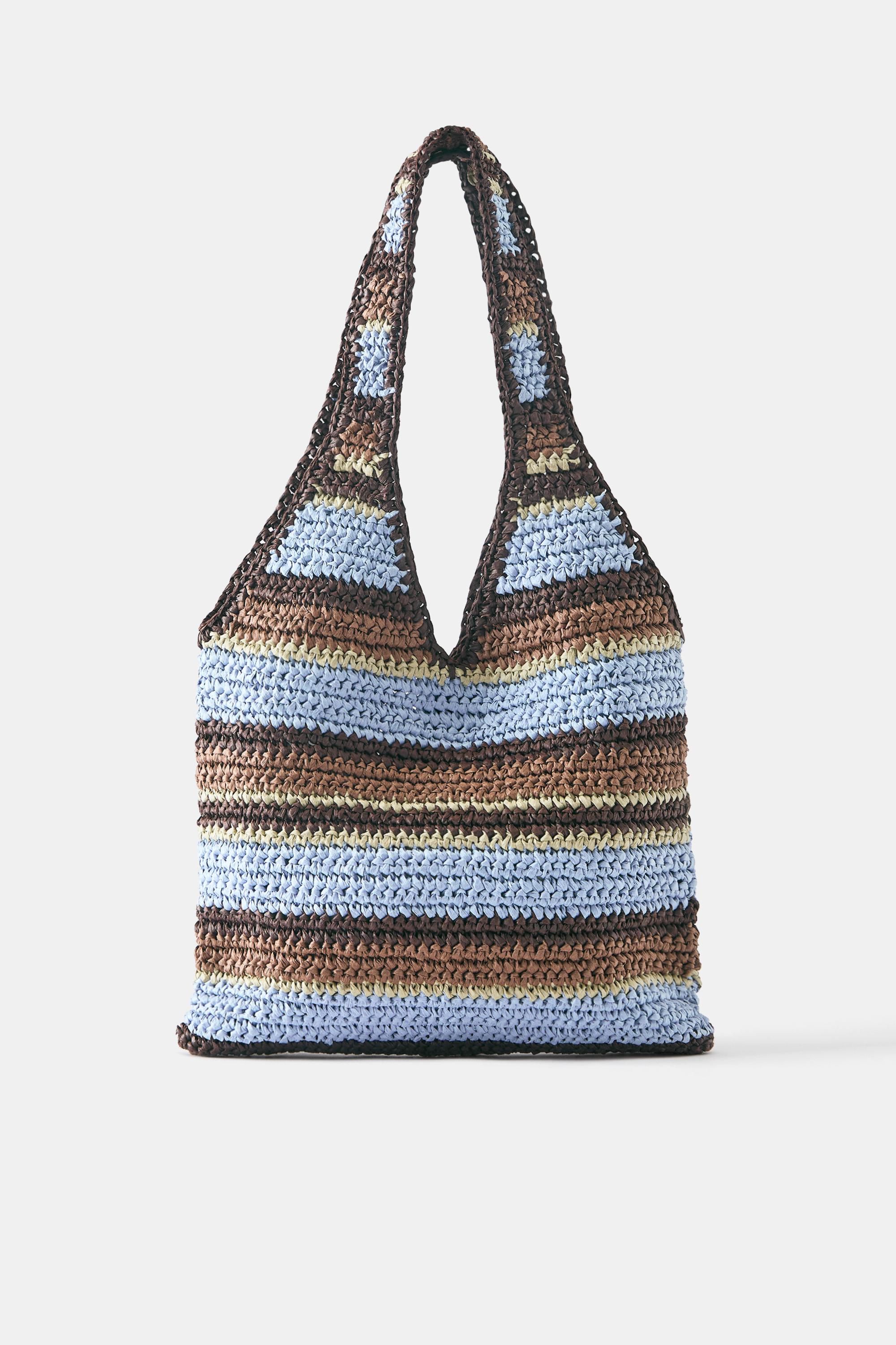 Striped woven shoulder bag — Blue